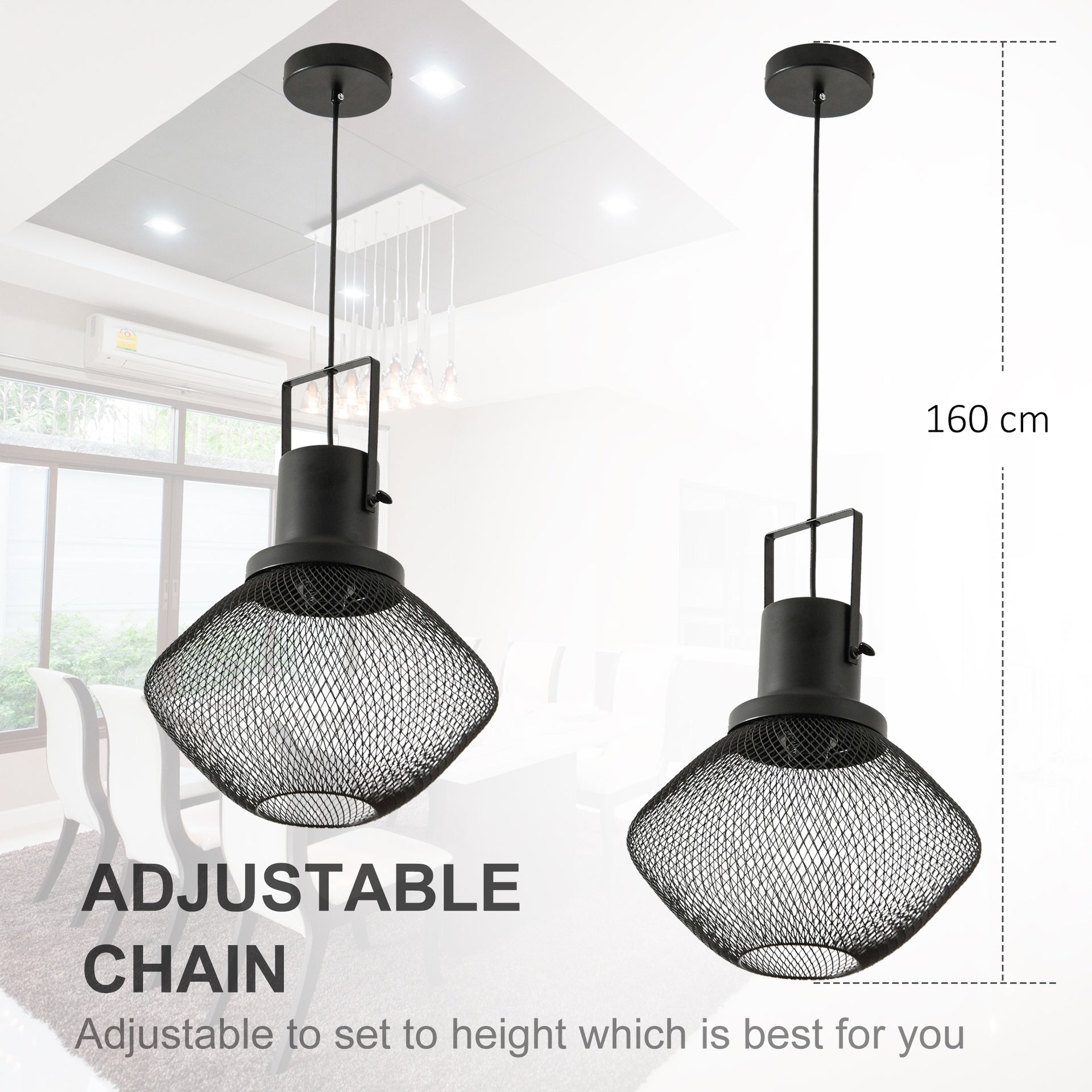 HOMCOM Industrial Pendant Light Fixtures with Adjustable Hanging Chain, Black