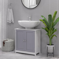 kleankin Bathroom Vanities, Bathroom Sink Cabinets with U-Shape Cut-Out and Adjustable Internal Shelf, White and Gray