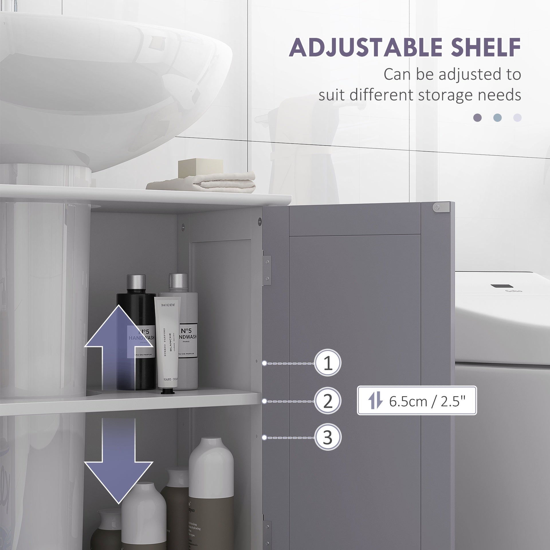 kleankin Bathroom Vanities, Bathroom Sink Cabinets with U-Shape Cut-Out and Adjustable Internal Shelf, White and Gray