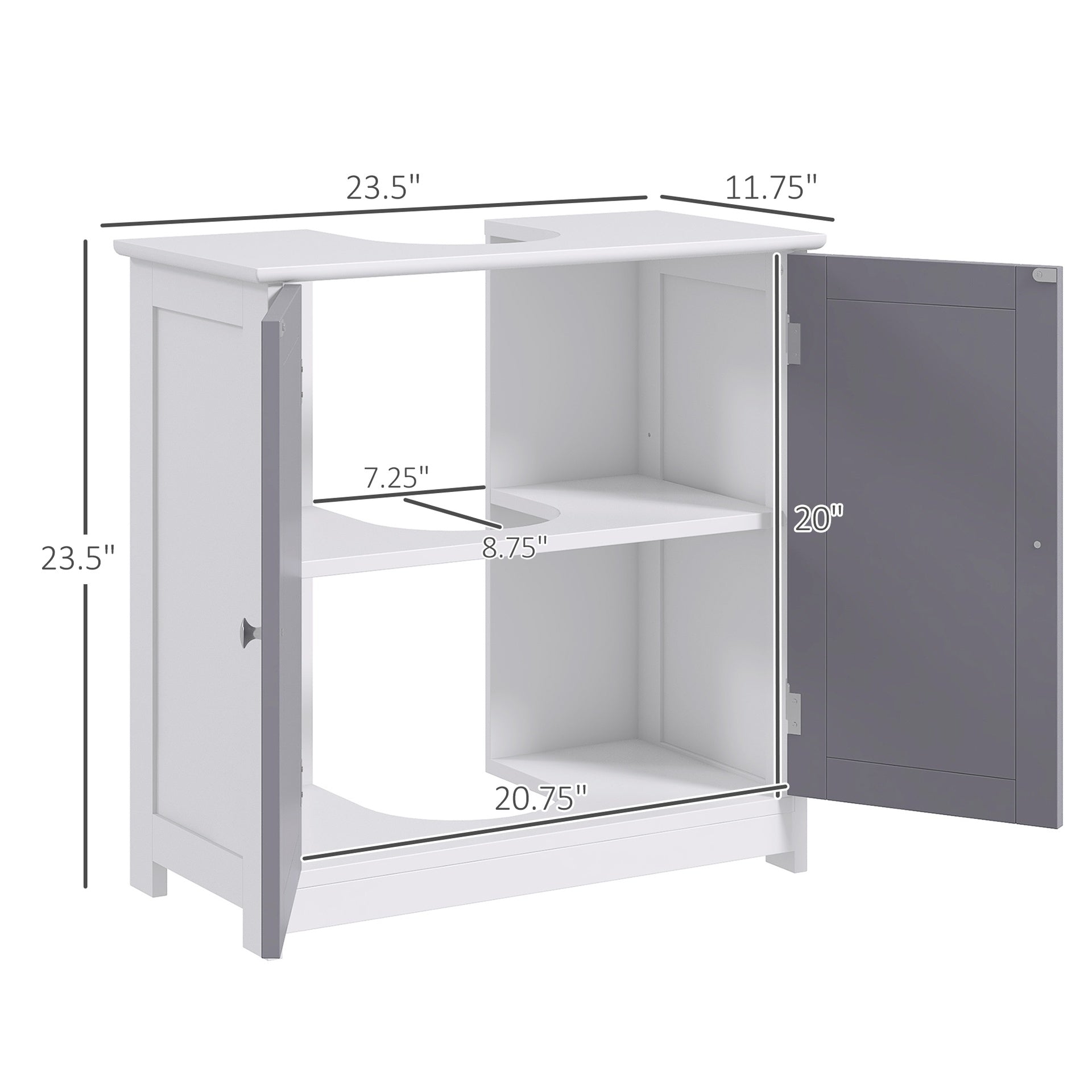 kleankin Bathroom Vanities, Bathroom Sink Cabinets with U-Shape Cut-Out and Adjustable Internal Shelf, White and Gray