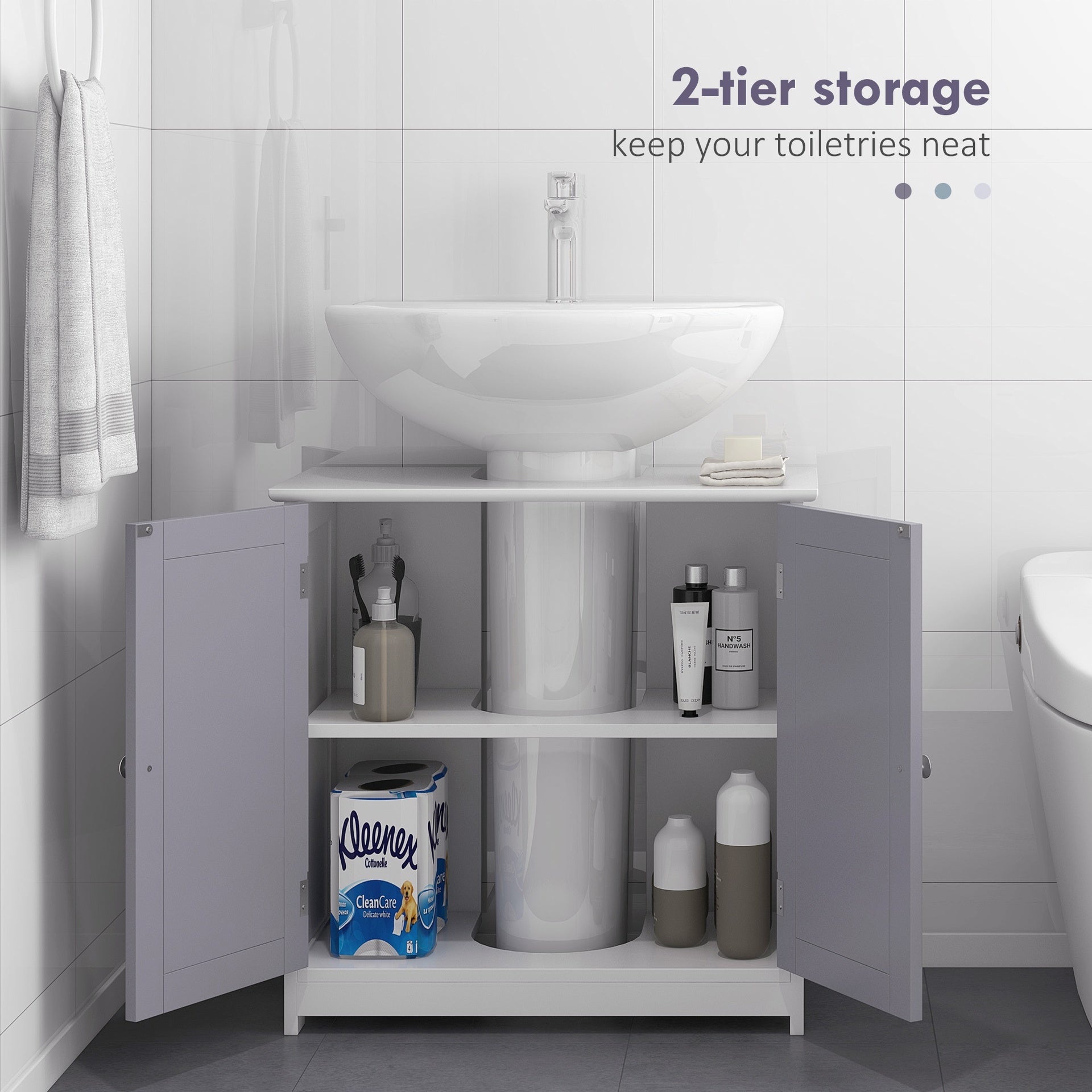 kleankin Bathroom Vanities, Bathroom Sink Cabinets with U-Shape Cut-Out and Adjustable Internal Shelf, White and Gray