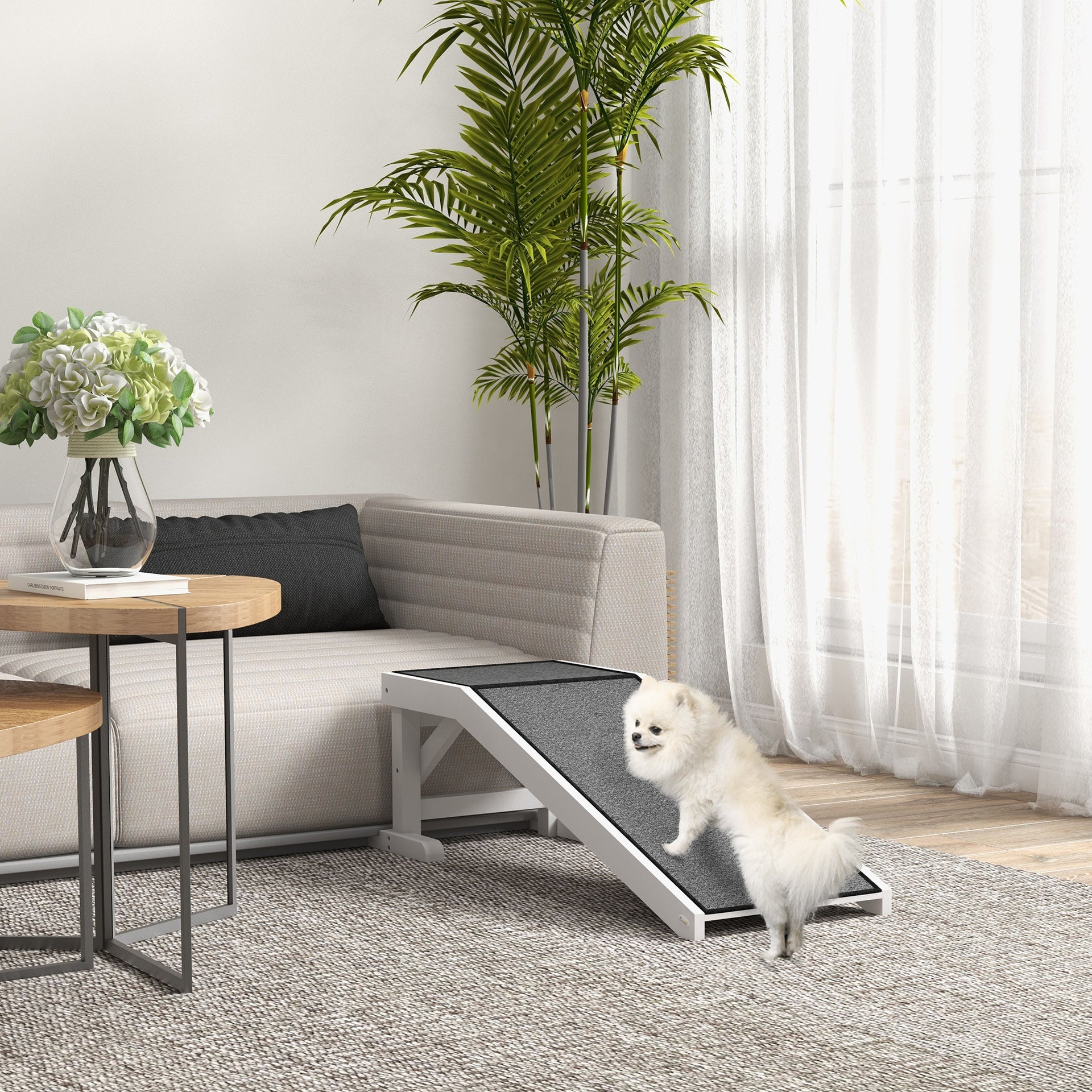 PawHut 49" Pet Ramp for Dogs & Cats with Non-Slip Carpet, White