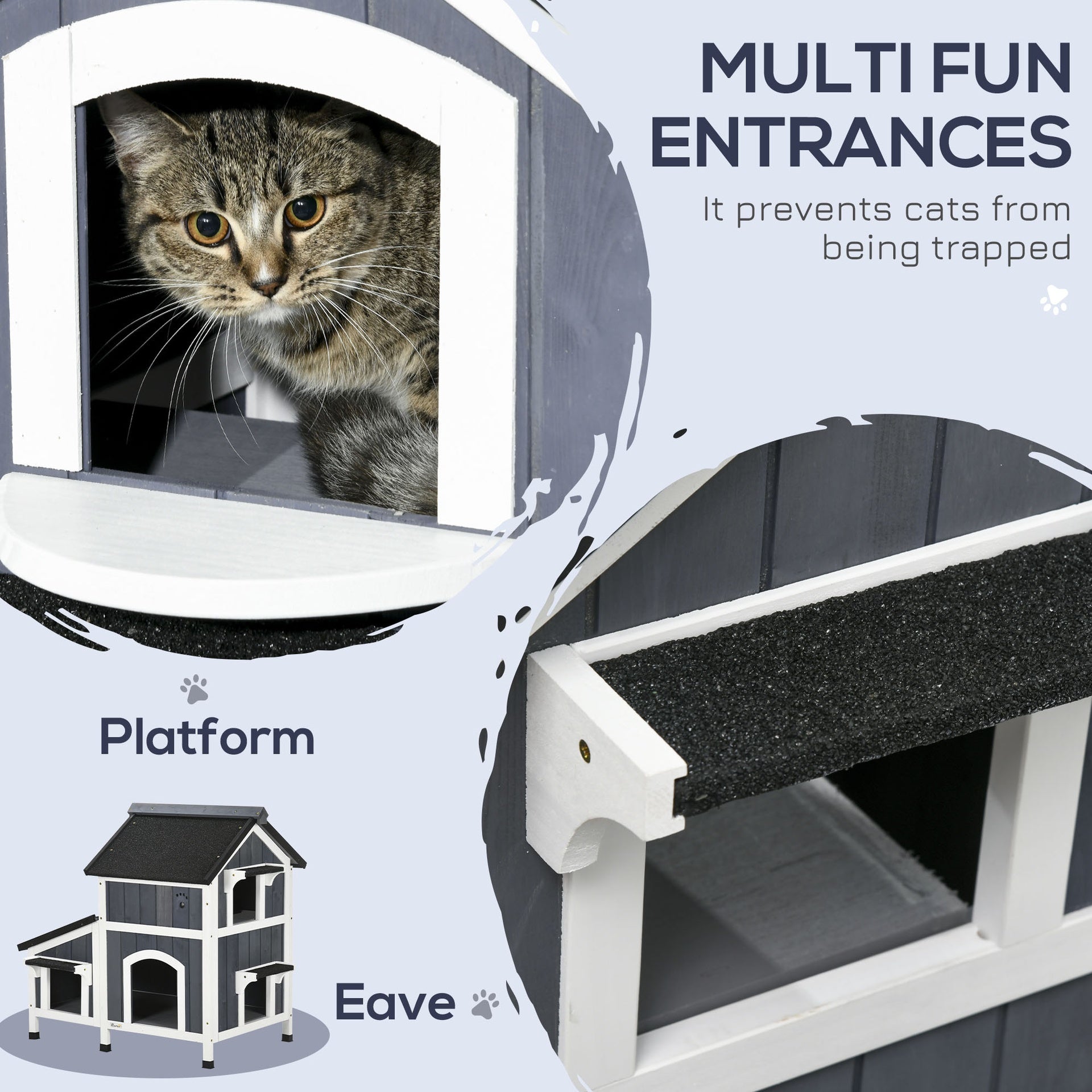 PawHut Outdoor Cat House with Weather-resistant Roof & Garden Bed, Outdoor Cat Shelter Enclosure with Multiple Entrances, Modern Cat Furniture Hideout, Cat Gifts, Gray