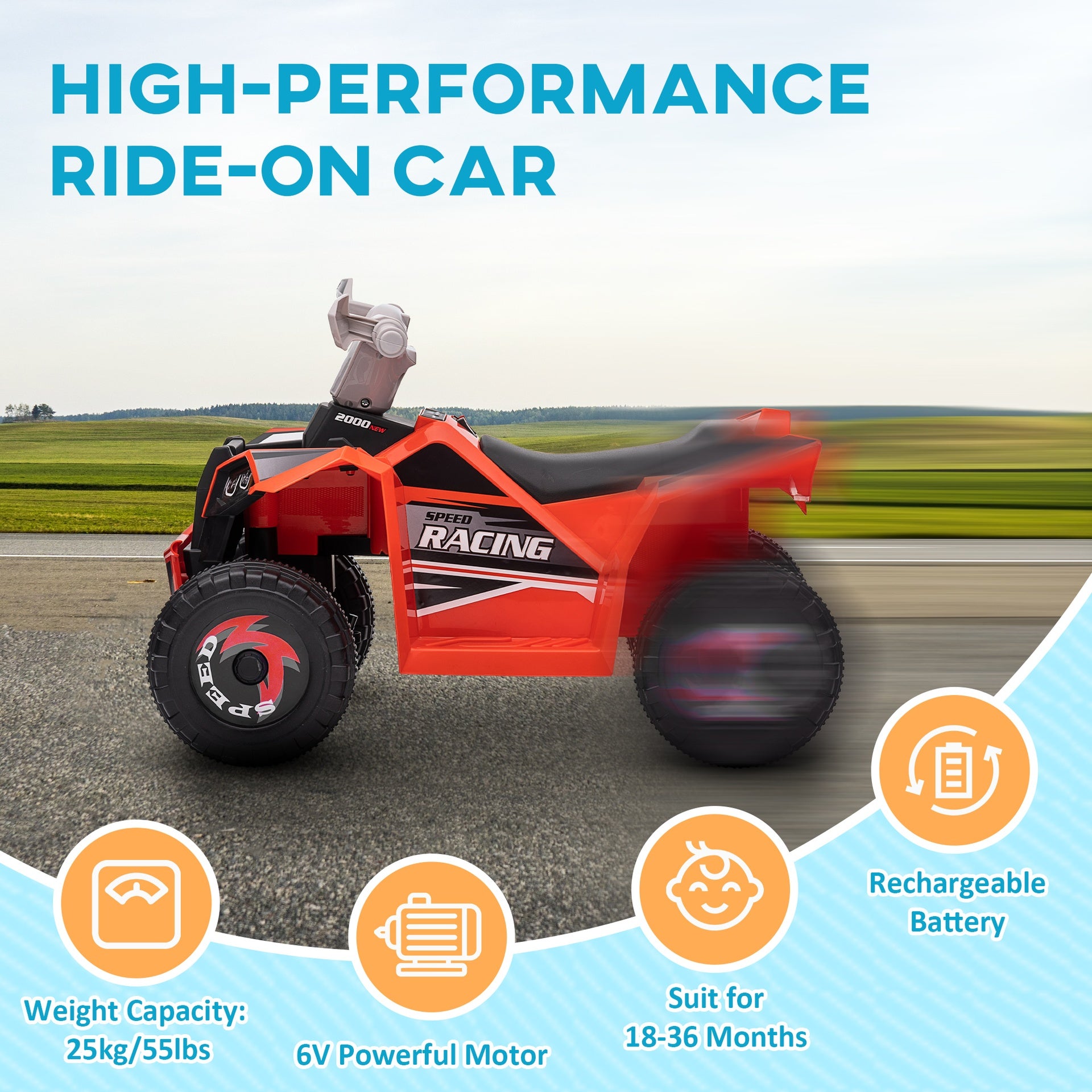 Aosom 6V Electric Toy Car with Forward Backward, Wear-Resistant Wheels for Ages 18-36 Months, Red