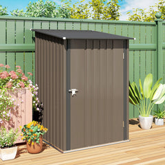 Outsunny Outdoor 3.3' x 3.4' Lean-to Garden Storage Shed, Galvanized Steel Tool House with Lockable Door for Patio, Brown