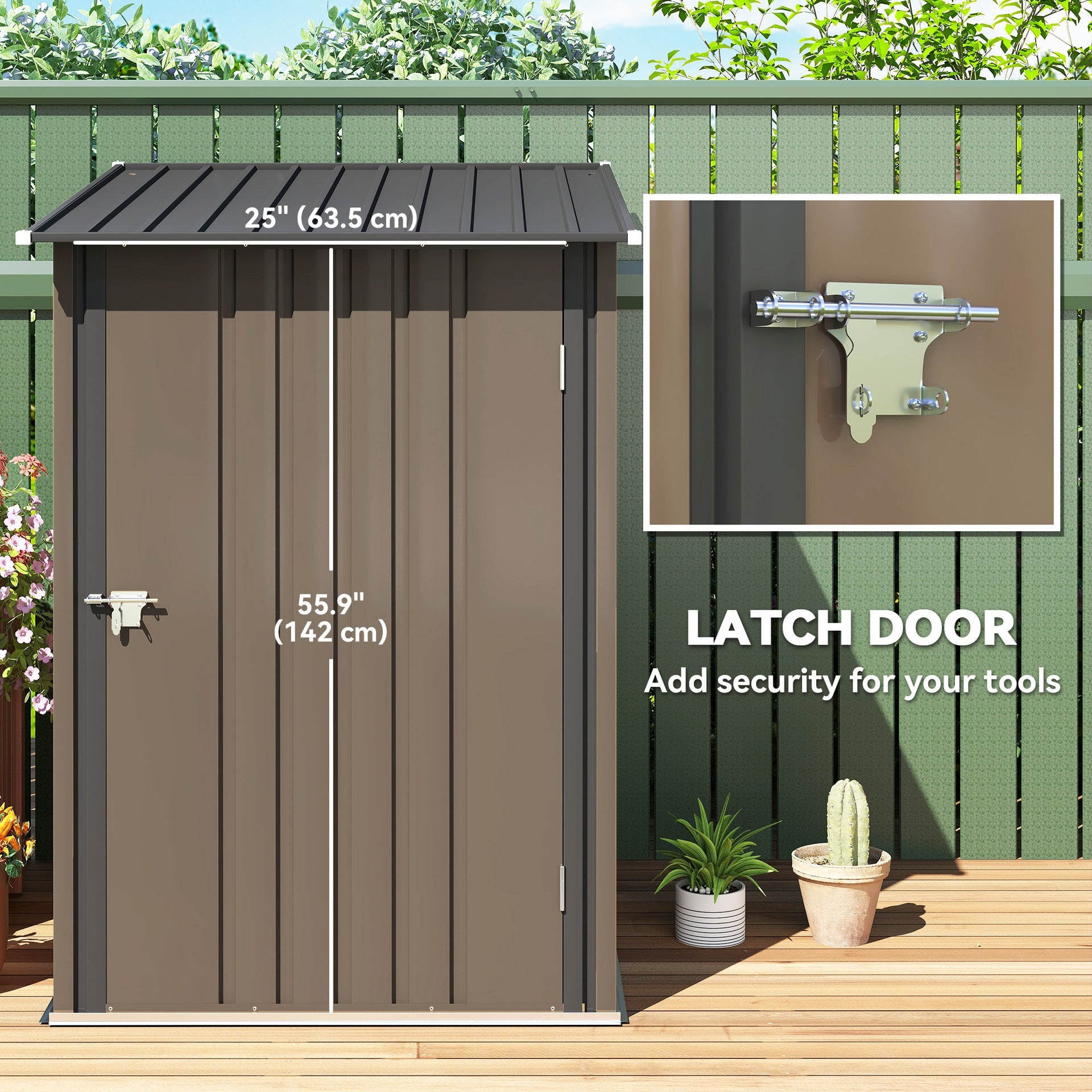 Outsunny Outdoor 3.3' x 3.4' Lean-to Garden Storage Shed, Galvanized Steel Tool House with Lockable Door for Patio, Brown