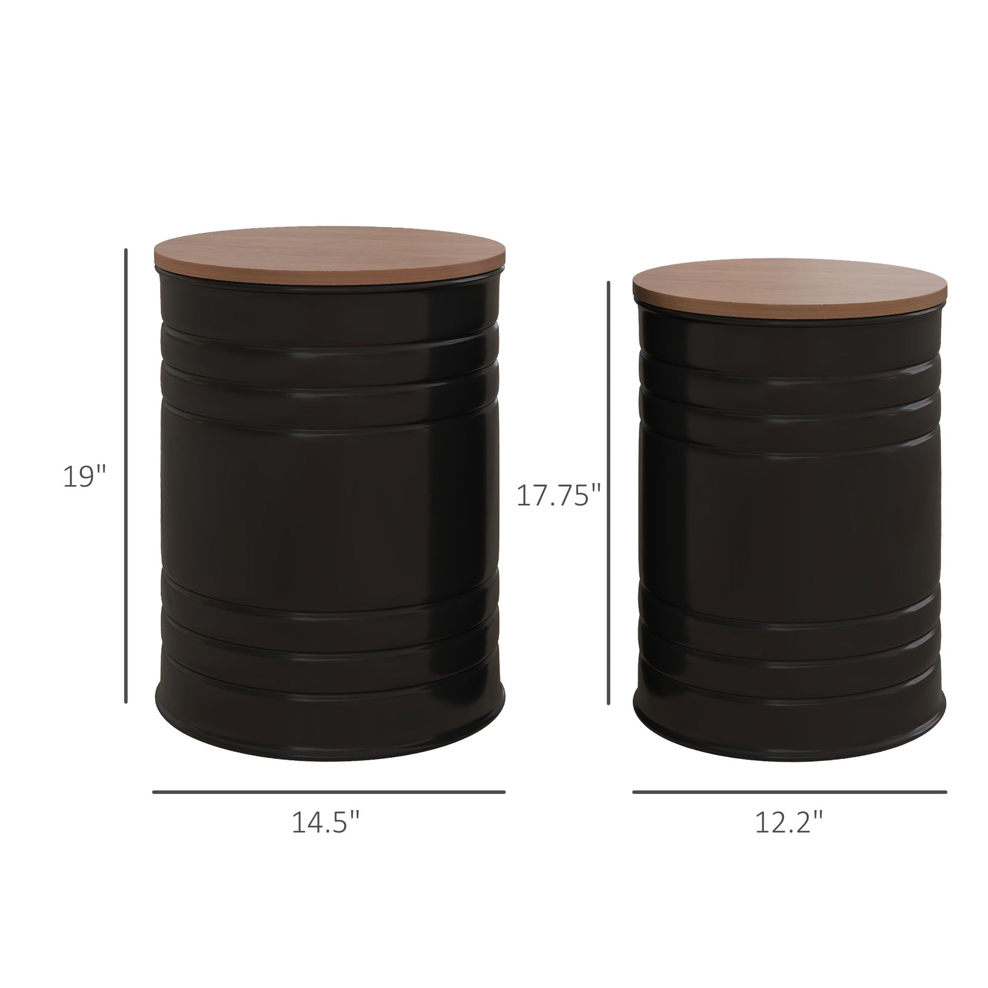 HOMCOM Round Storage Ottoman Set of 2, Nesting Ottomans with Wooden Lid, Metal Frame and Hidden Storage Space for Bedroom