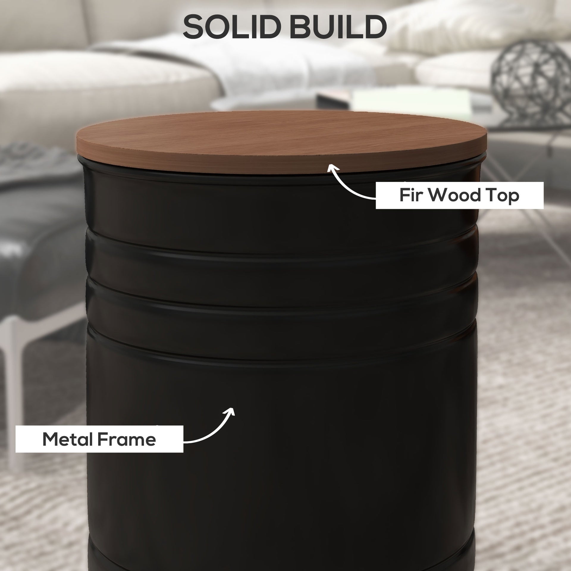 HOMCOM Round Storage Ottoman Set of 2, Nesting Ottomans with Wooden Lid, Metal Frame and Hidden Storage Space for Bedroom