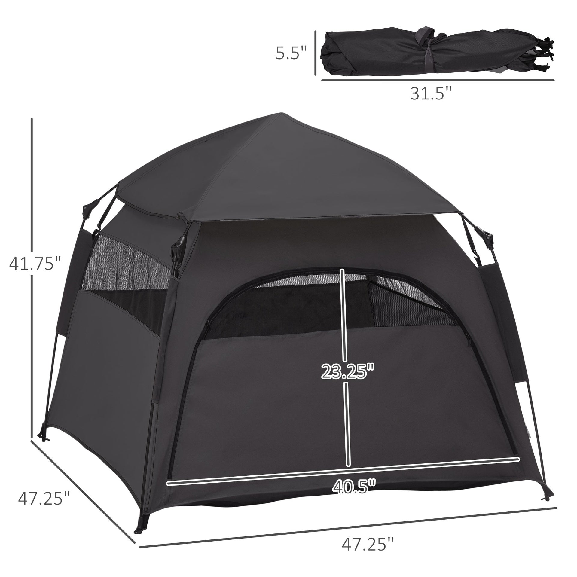 PawHut Pop Up Dog Tent for Extra Large and Large Dogs with Carry Bag, for Beach, Backyard, Home, Dark Gray