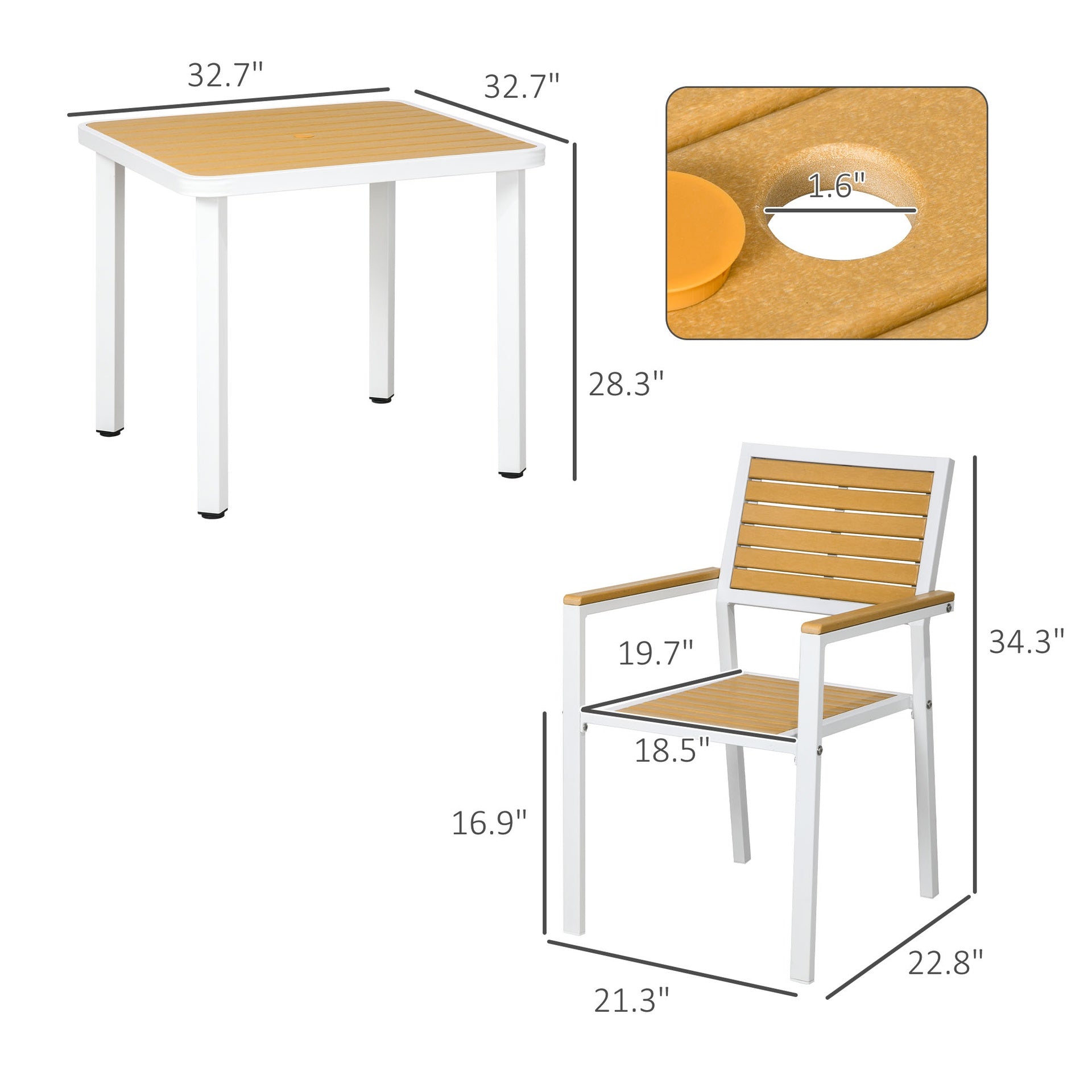 Outsunny 5pc Patio Table and Chairs Set, Aluminum Patio Dining Set w/ HDPE Materials, Umbrella Hole, Yellow