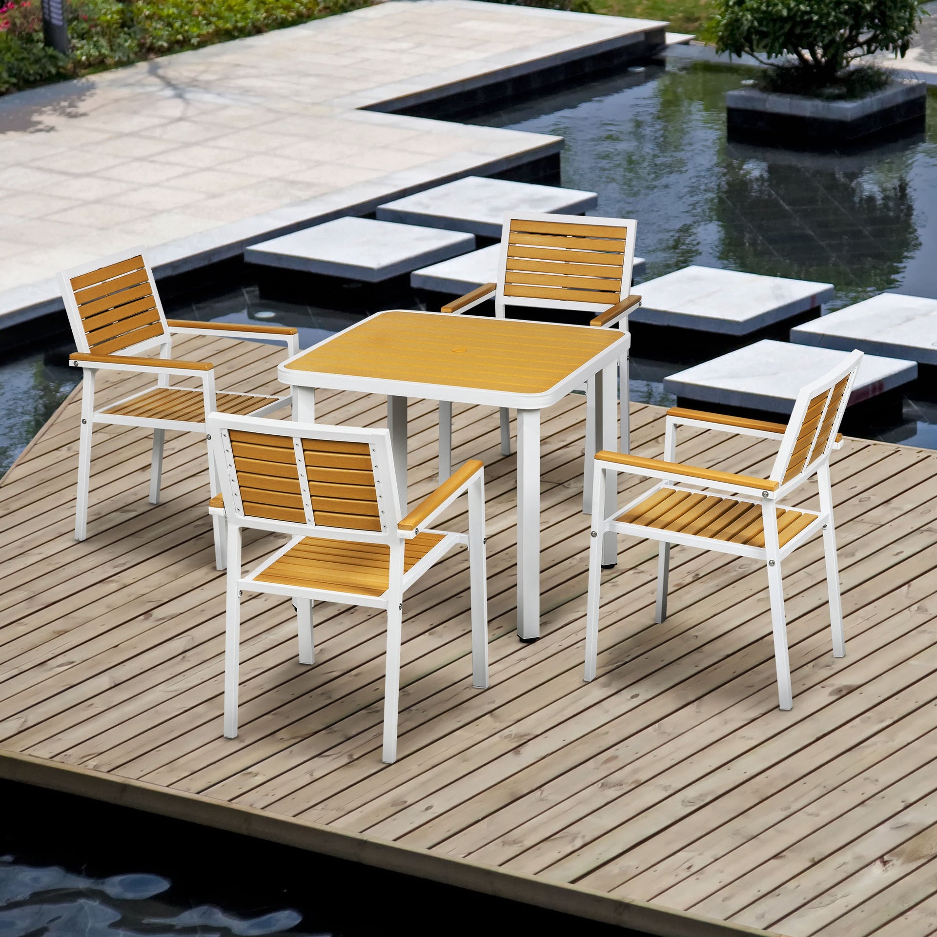 Outsunny 5pc Patio Table and Chairs Set, Aluminum Patio Dining Set w/ HDPE Materials, Umbrella Hole, Yellow