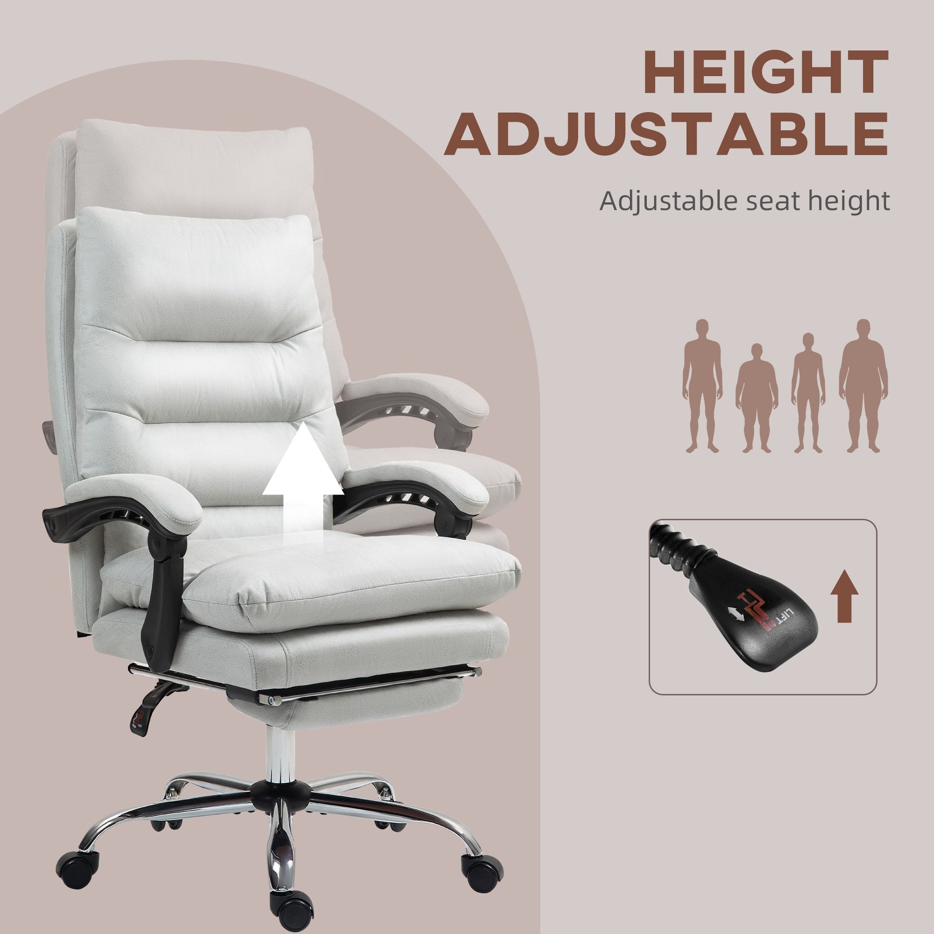 Vinsetto Microfibre Massage Office Chair, Heated Reclining Chair with Footrest, Double-tier Padding, Swivel Wheels, Light Gray