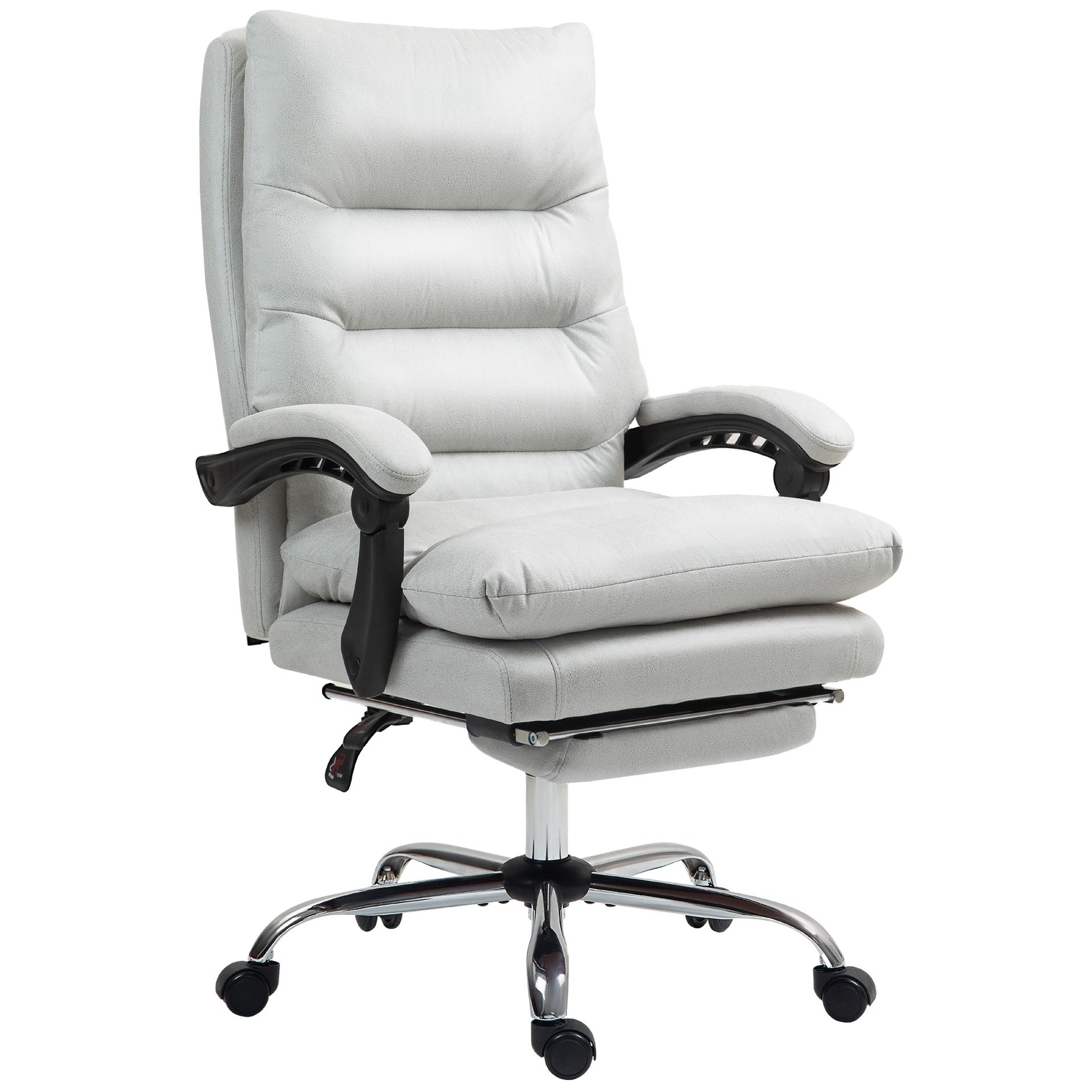 Vinsetto Microfibre Massage Office Chair, Heated Reclining Chair with Footrest, Double-tier Padding, Swivel Wheels, Light Gray
