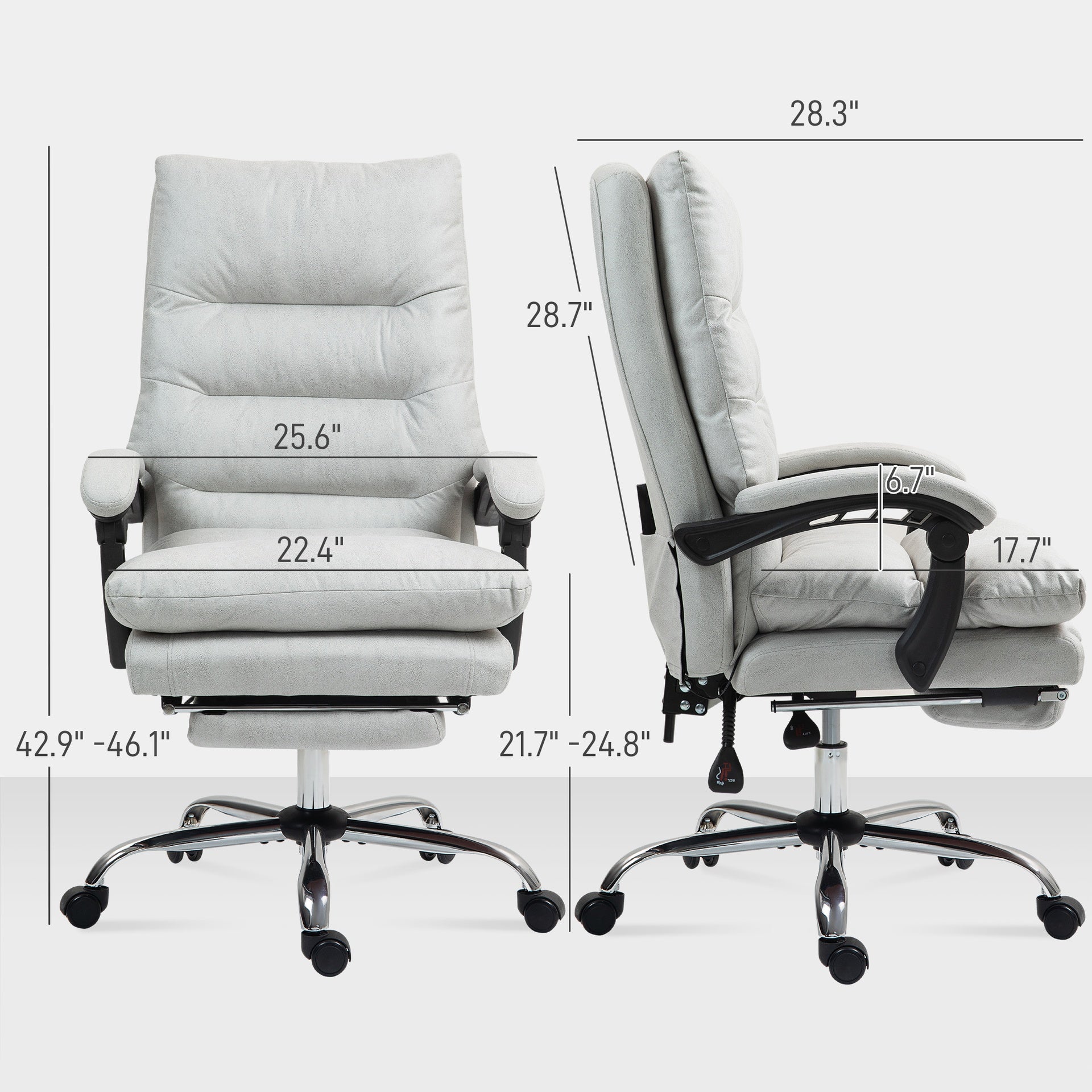 Vinsetto Microfibre Massage Office Chair, Heated Reclining Chair with Footrest, Double-tier Padding, Swivel Wheels, Light Gray