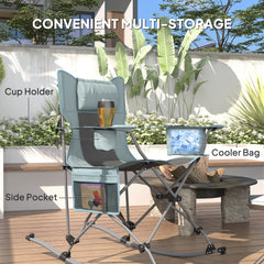 Outsunny Folding Rocking Camping Chairs, Portable Chairs with Headrest, Cooler Bag, Cup Holder, Carry Bag, 2 Pack, Gray