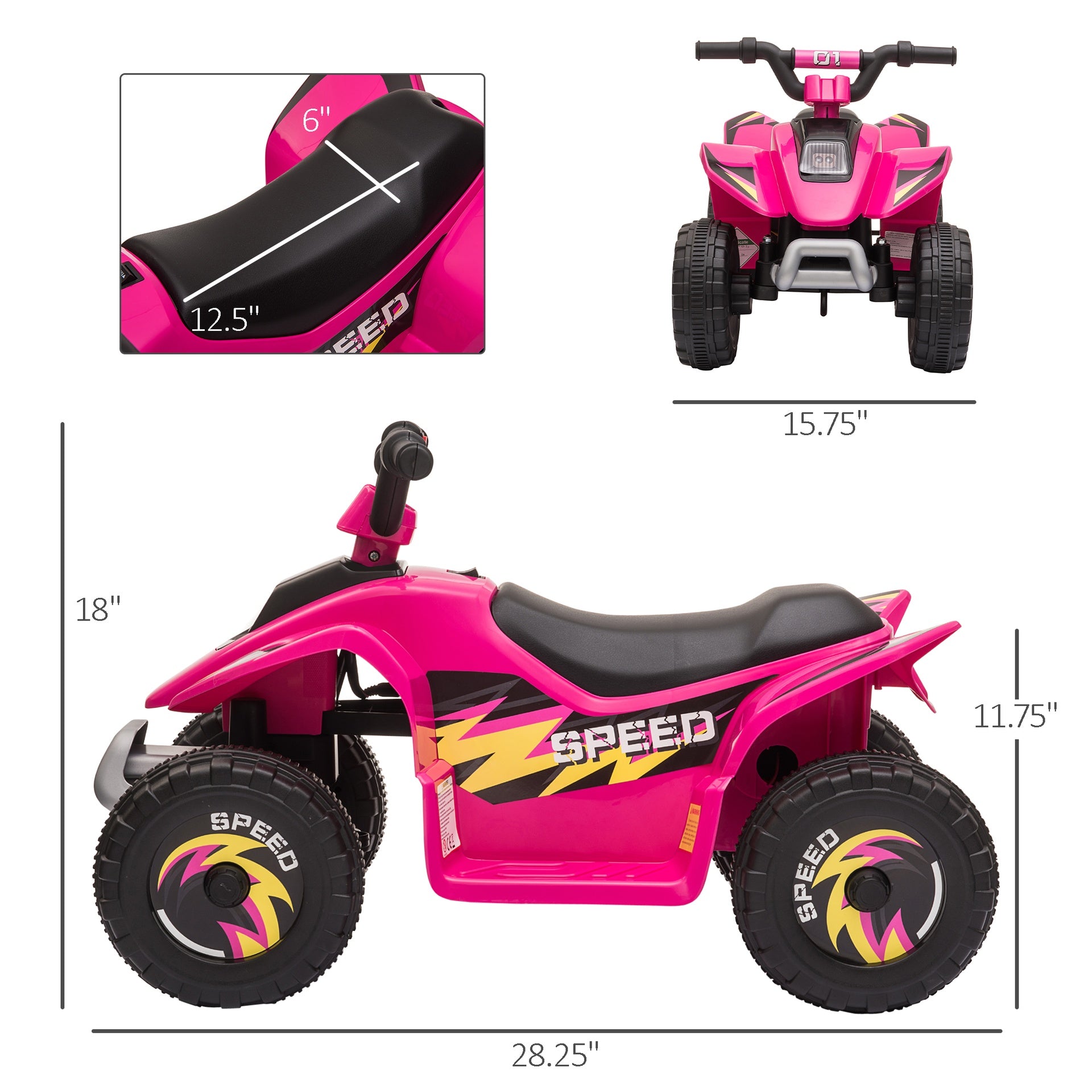 Aosom 6V Kids ATV 4-Wheeler Ride on Car, Electric Motorized Quad Battery Powered Vehicle with Forward/Reverse Switch for 18-36 Months Old Toddlers, Pink