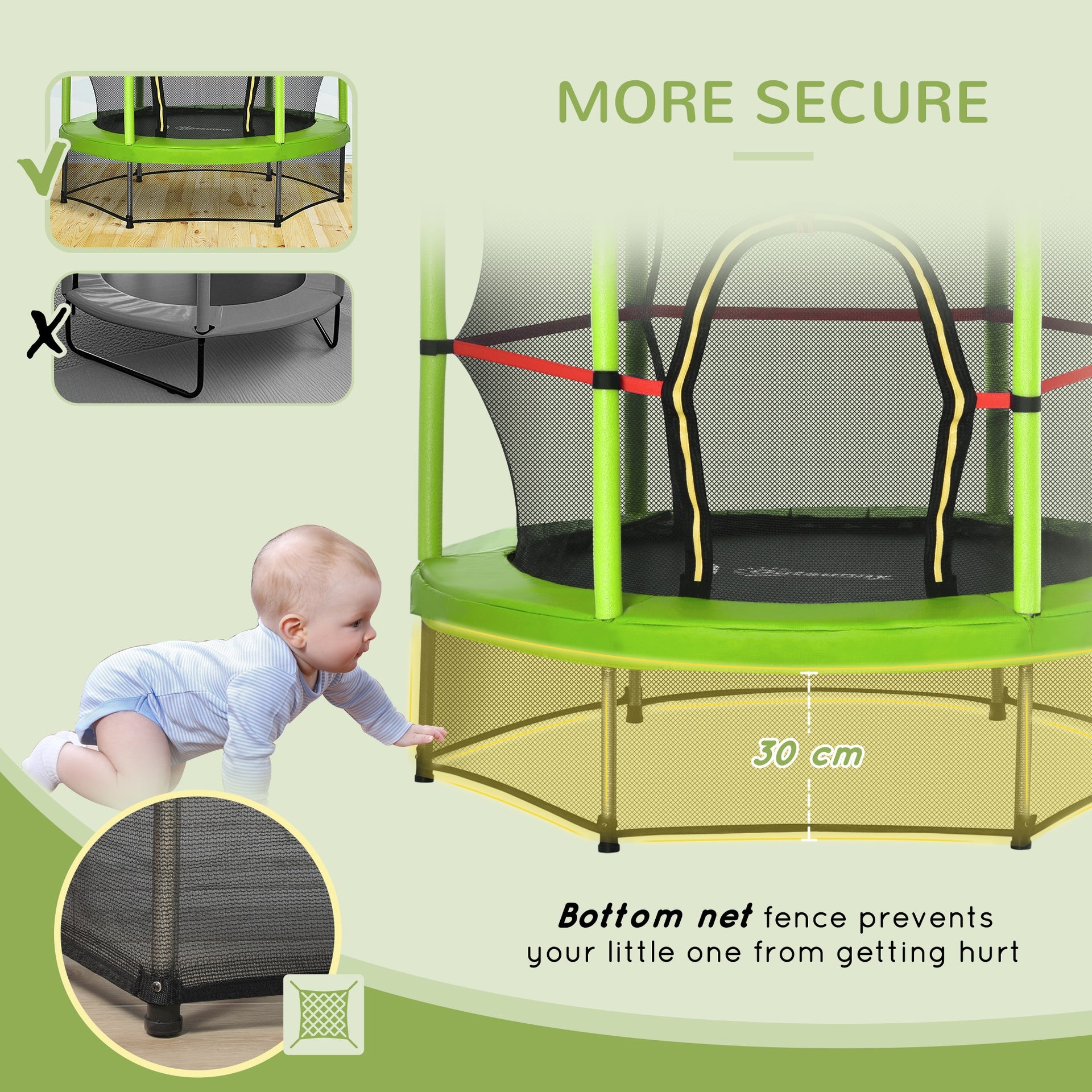Outsunny Φ5FT Kids Trampoline with Enclosure Net for Age 3 to 6 Years Green