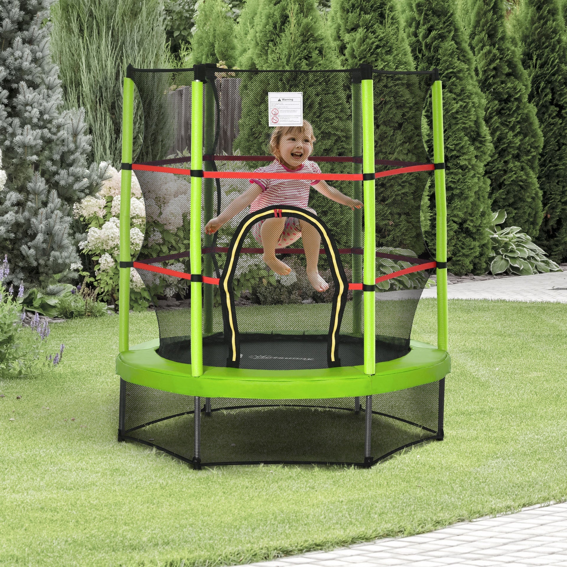 Outsunny Φ5FT Kids Trampoline with Enclosure Net for Age 3 to 6 Years Green