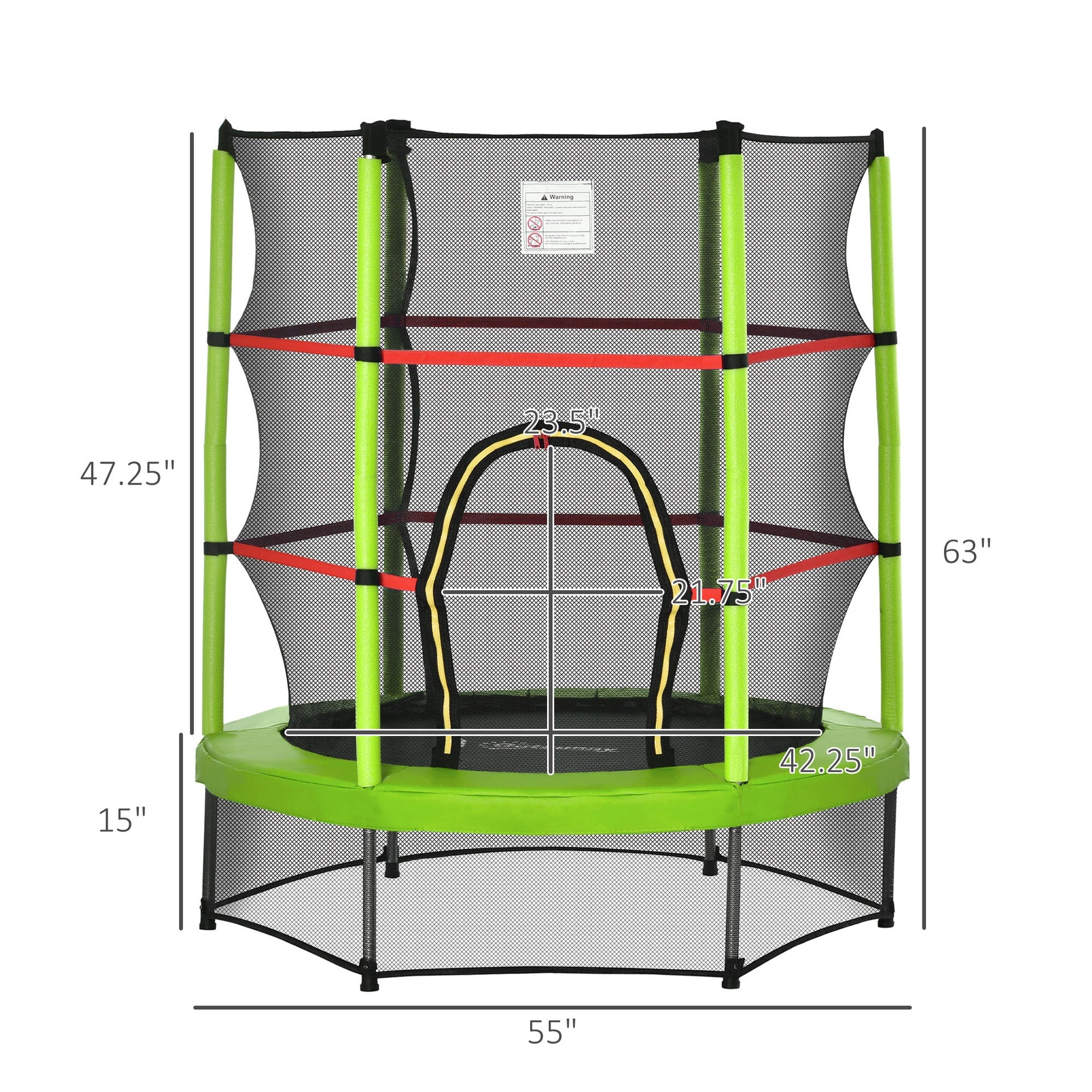 Outsunny Φ5FT Kids Trampoline with Enclosure Net for Age 3 to 6 Years Green