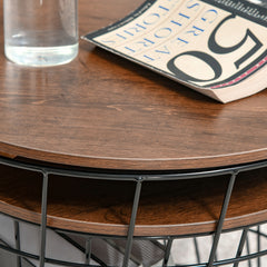 HOMCOM End Tables Set of 2, Nesting Tables with Storage, Round Accent Side Tables with Removable Top for Living Room,  Black/ Brown