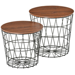 HOMCOM End Tables Set of 2, Nesting Tables with Storage, Round Accent Side Tables with Removable Top for Living Room,  Black/ Brown