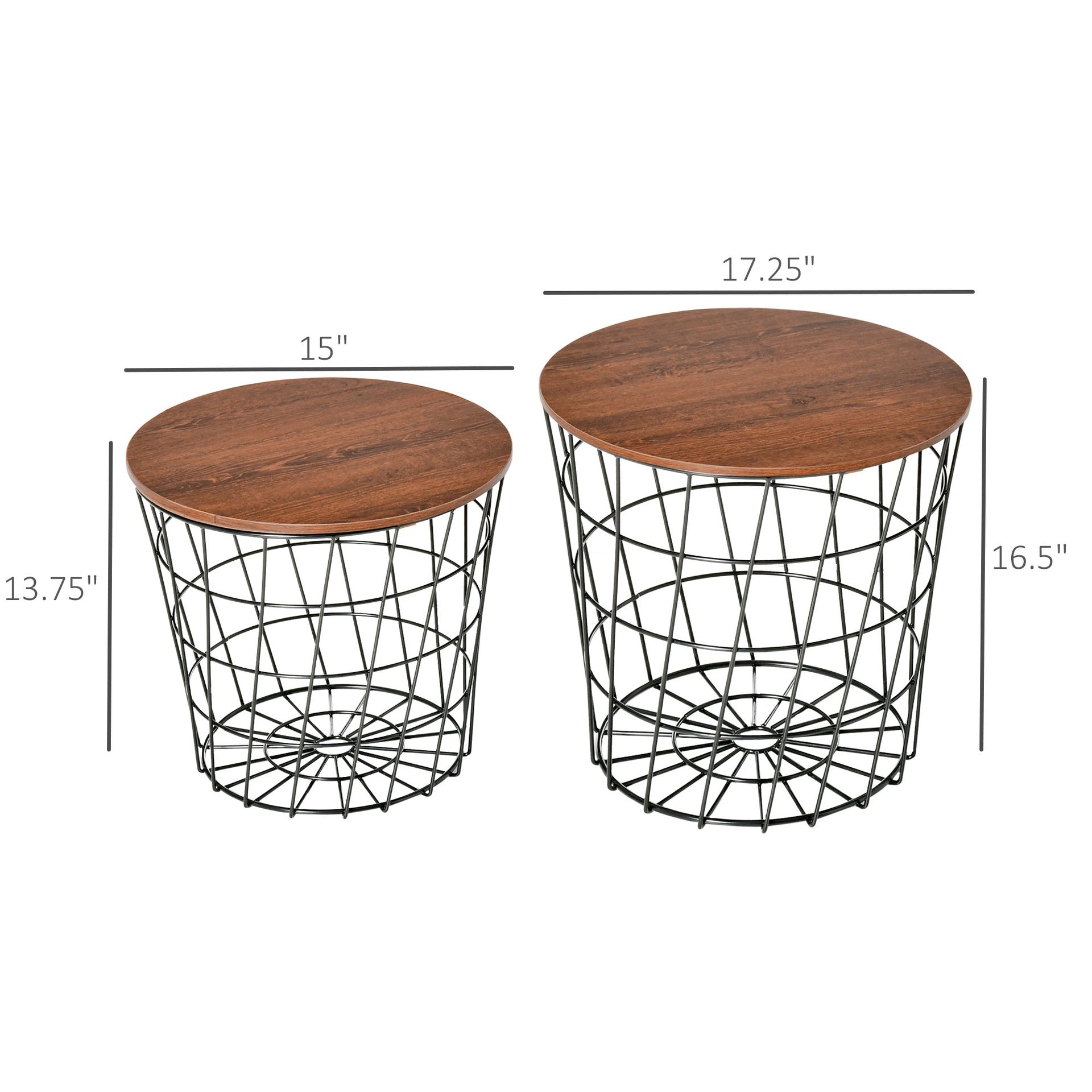 HOMCOM End Tables Set of 2, Nesting Tables with Storage, Round Accent Side Tables with Removable Top for Living Room,  Black/ Brown