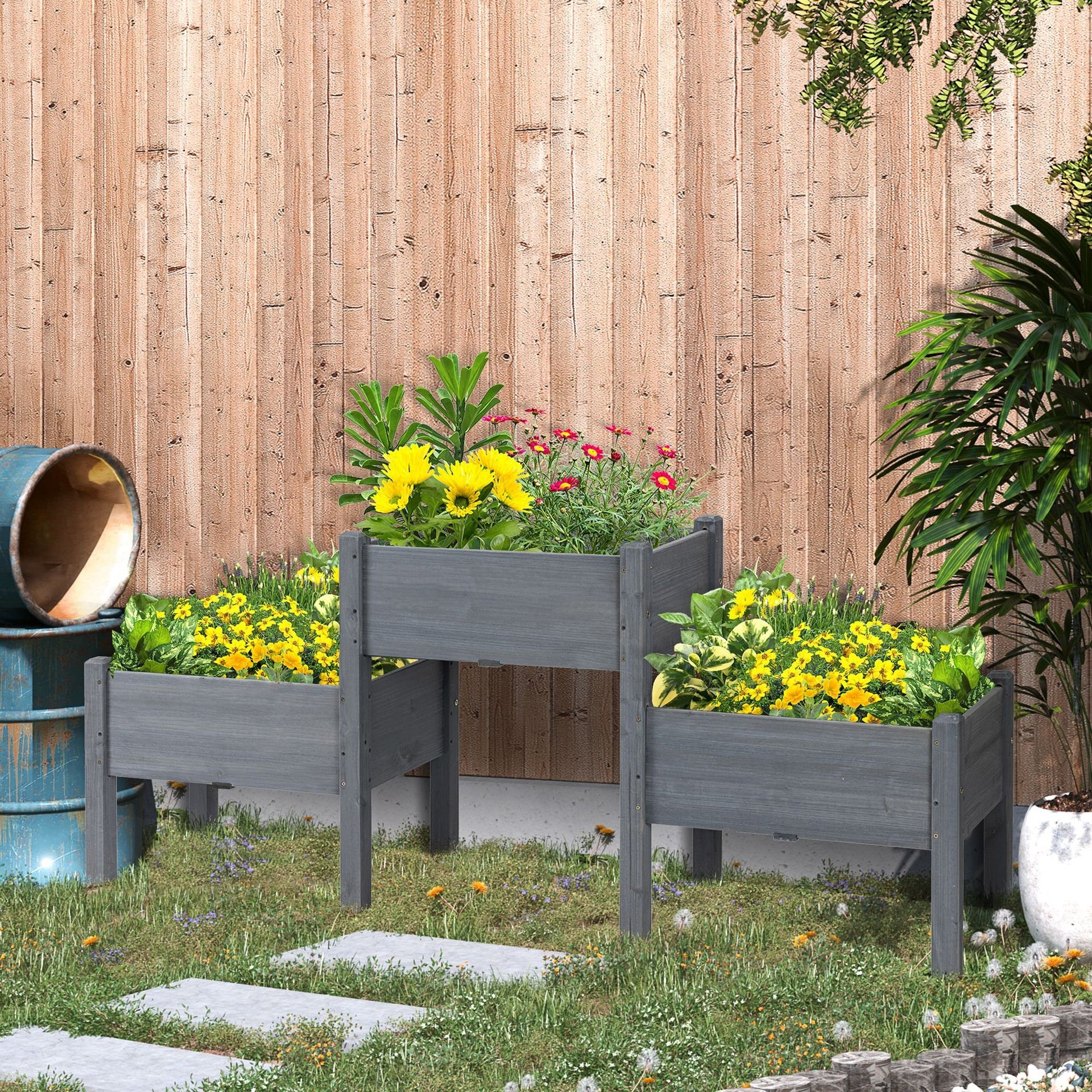 Outsunny 3 Tier Raised Garden Bed Freestanding Planter Box for Vegetables, Herb, Flowers