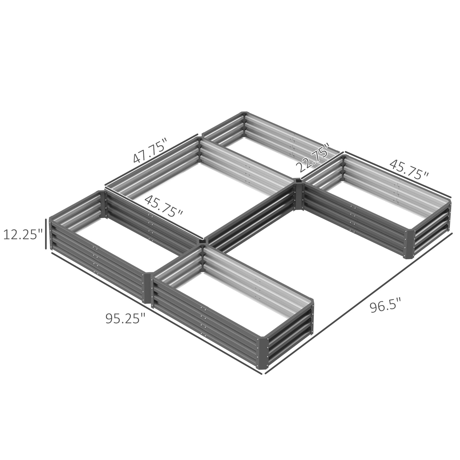 Outsunny Steel Raised Garden Bed, Set of 5 Large Box Planters for Outdoor Plants Vegetables Flowers Herbs, 8x8x1ft, Gray