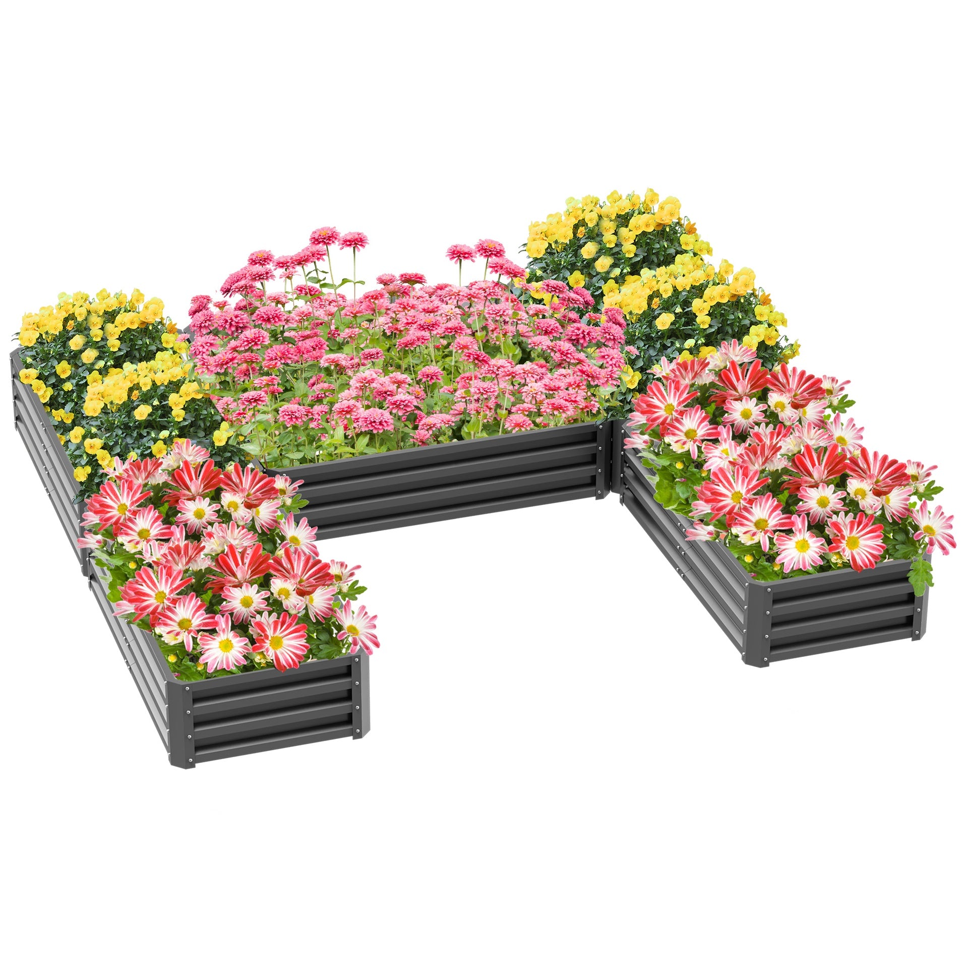 Outsunny Steel Raised Garden Bed, Set of 5 Large Box Planters for Outdoor Plants Vegetables Flowers Herbs, 8x8x1ft, Gray