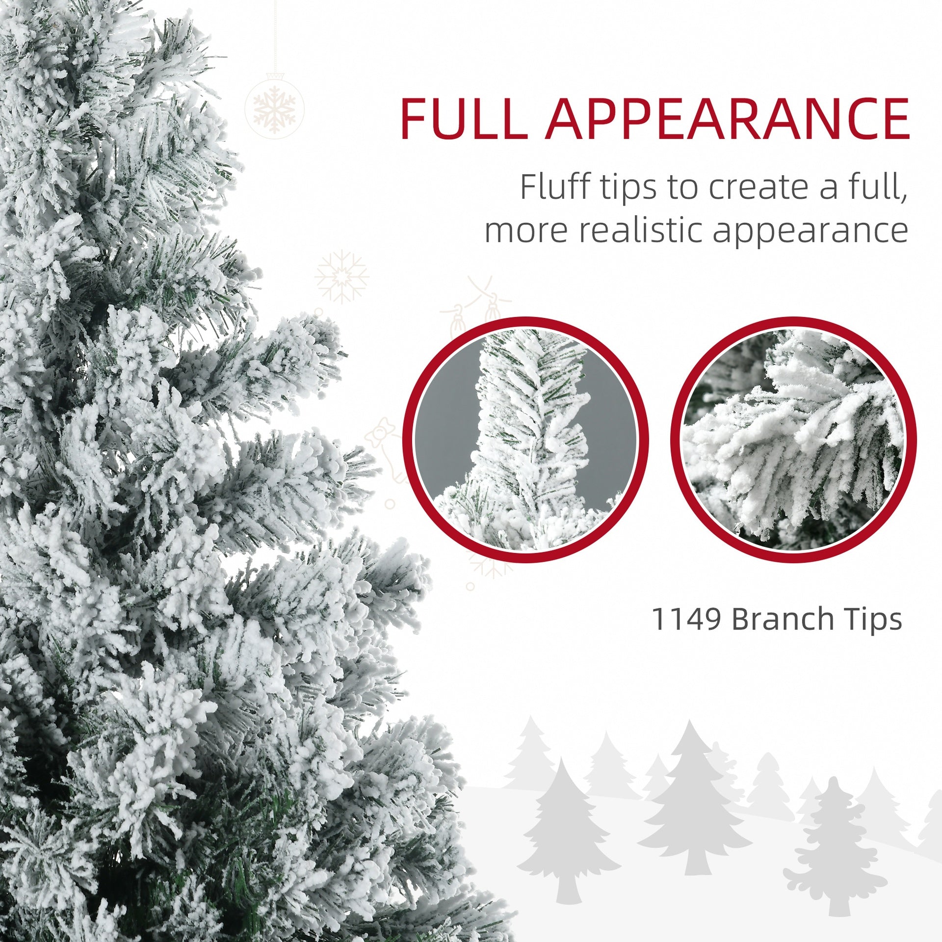 HOMCOM 7.5' Artificial Snow Christmas Trees with Frosted Branches, Warm White or Colorful LED Lights, Steel Base