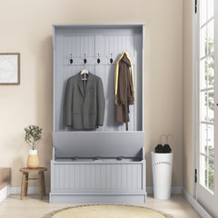 HOMCOM 3-In-1 Entryway Bench with Coat Rack, Hall Tree with Bench and Shoe Storage, 5 Hooks for Hallway