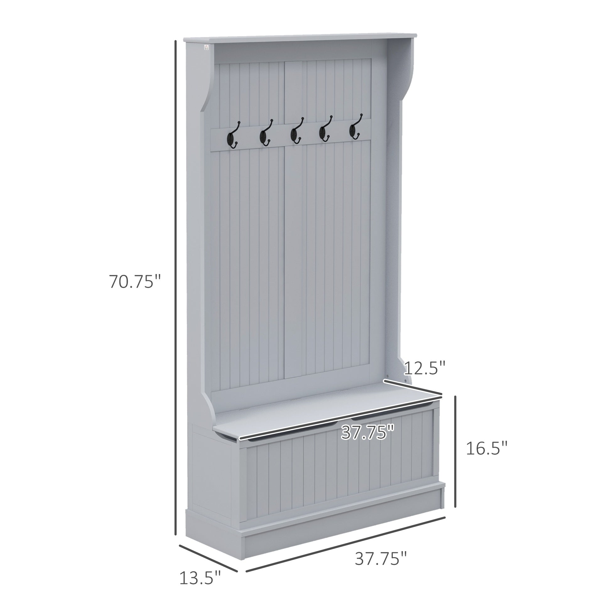 HOMCOM 3-In-1 Entryway Bench with Coat Rack, Hall Tree with Bench and Shoe Storage, 5 Hooks for Hallway