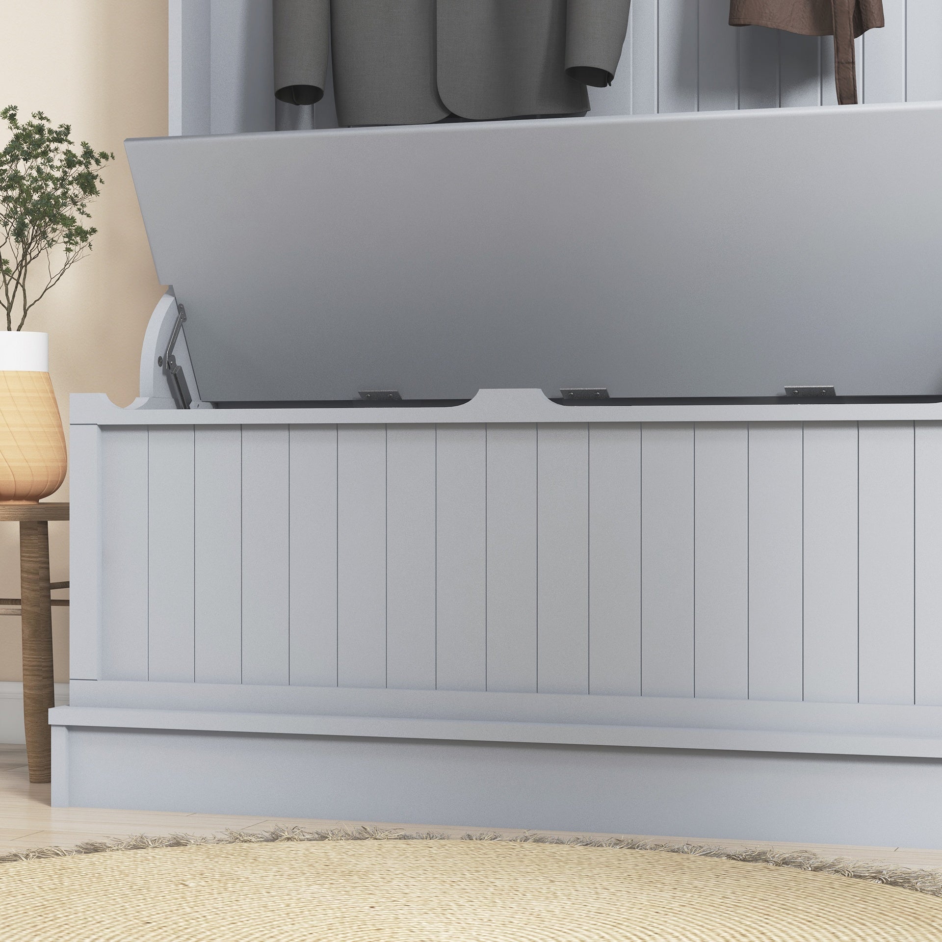 HOMCOM 3-In-1 Entryway Bench with Coat Rack, Hall Tree with Bench and Shoe Storage, 5 Hooks for Hallway