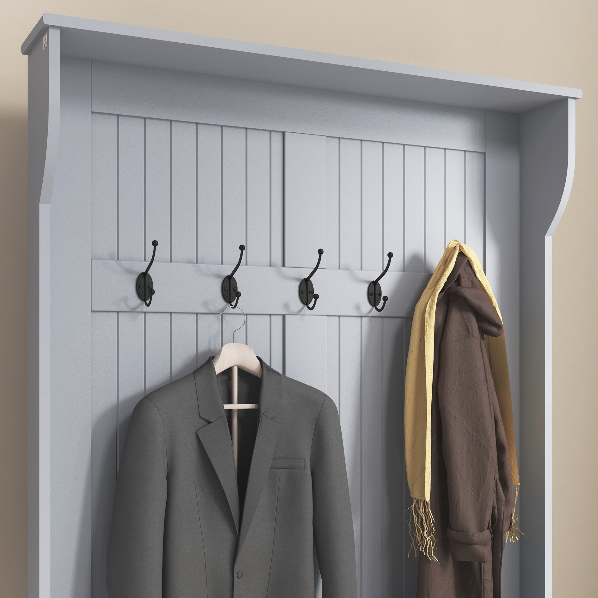 HOMCOM 3-In-1 Entryway Bench with Coat Rack, Hall Tree with Bench and Shoe Storage, 5 Hooks for Hallway