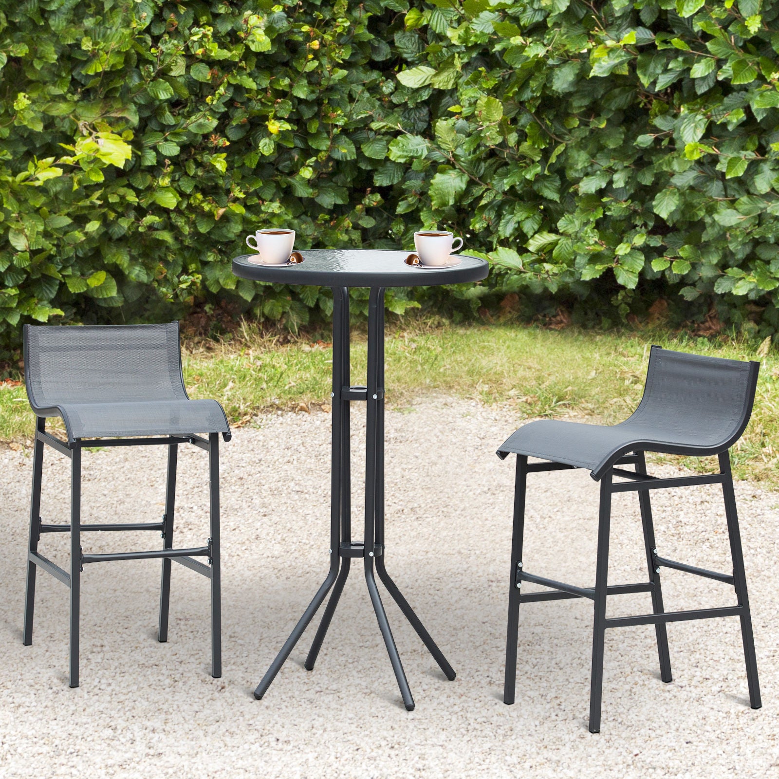Outsunny 3 Piece Bar Height Outdoor Bistro Set for 2, Charcoal Gray