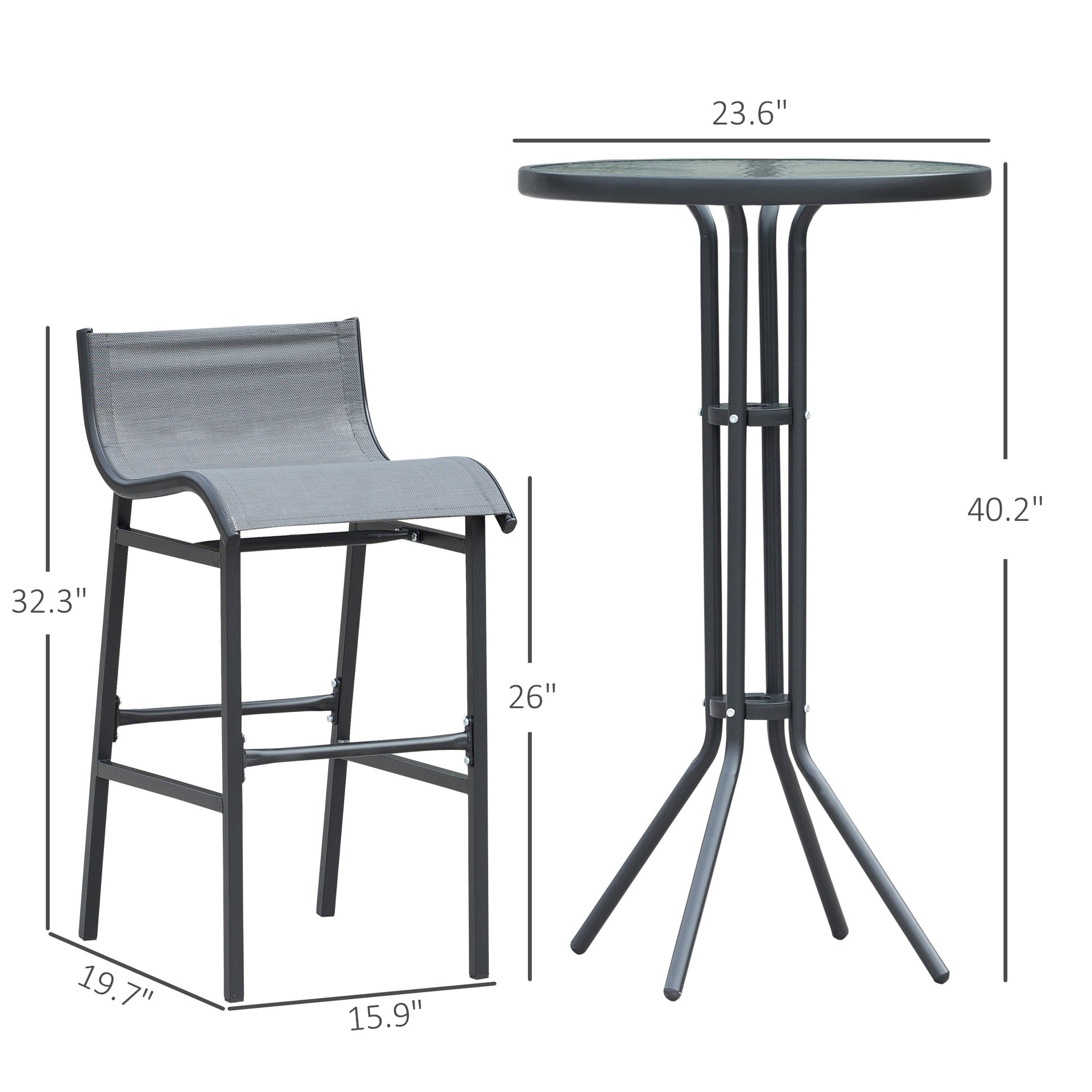 Outsunny 3 Piece Bar Height Outdoor Bistro Set for 2, Charcoal Gray