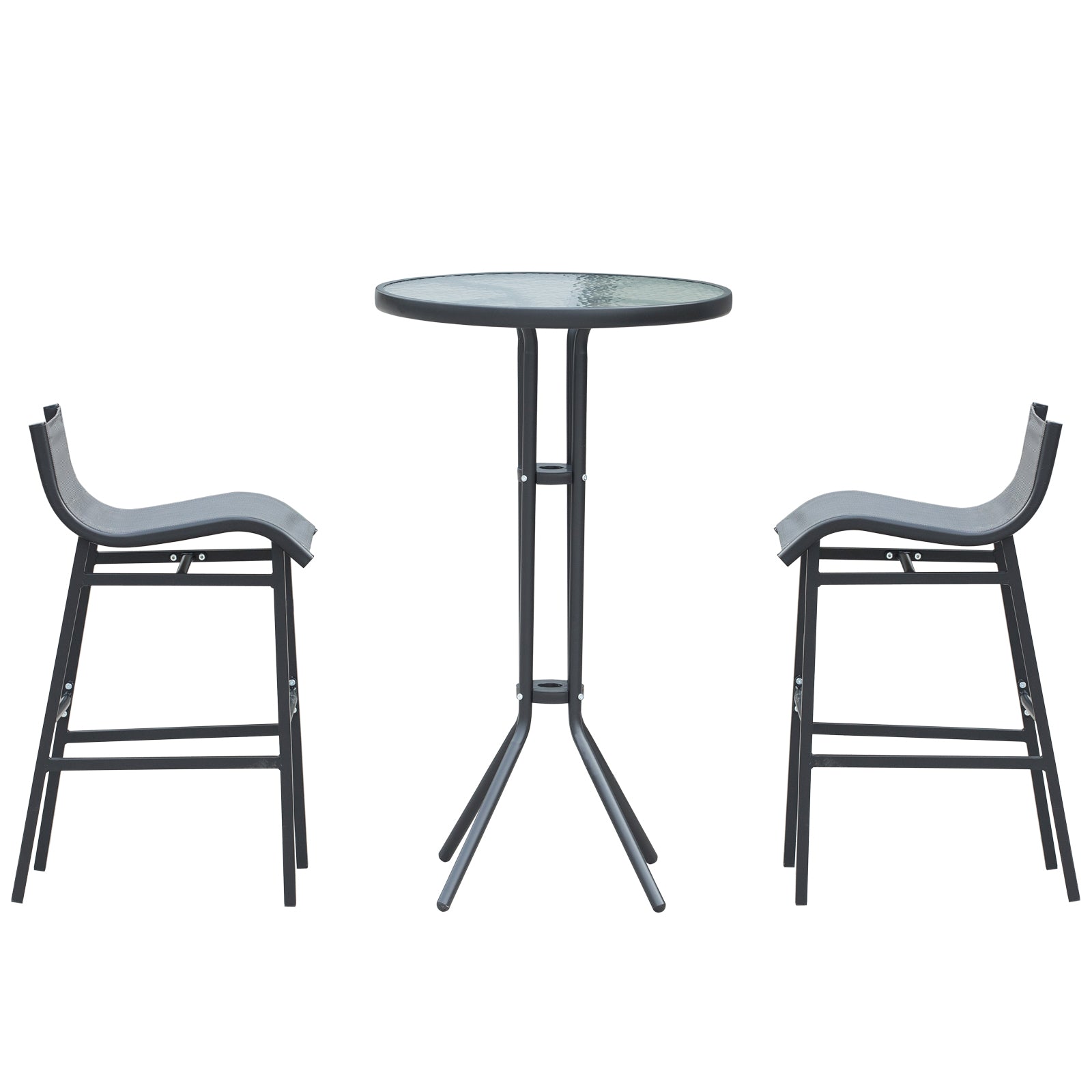 Outsunny 3 Piece Bar Height Outdoor Bistro Set for 2, Charcoal Gray
