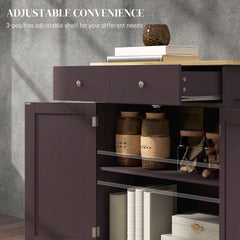 HOMCOM Kitchen Storage Cabinet, Sideboard Floor Cupboard with Solid Wood Top, Adjustable Shelf, and 2 Drawers, Coffee