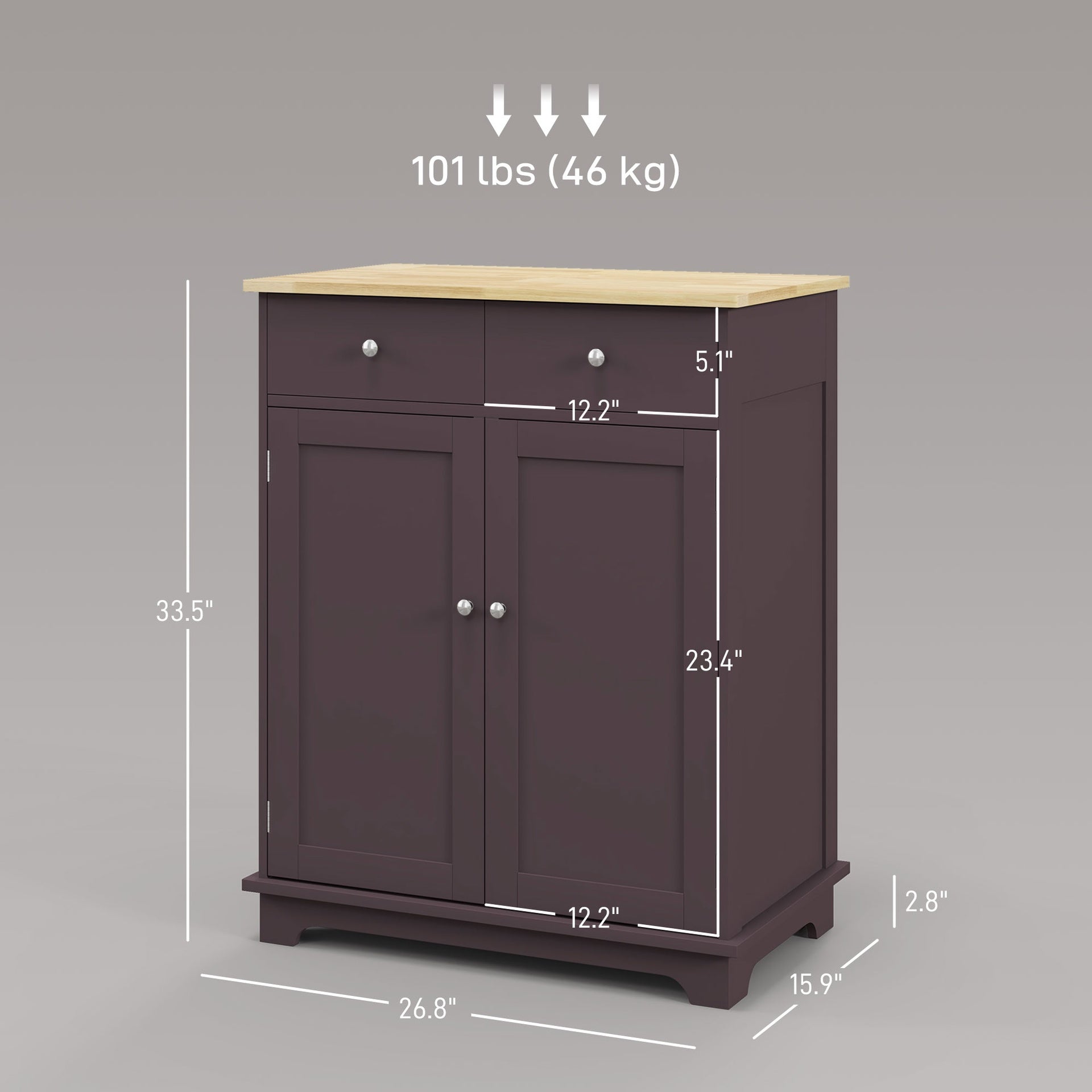 HOMCOM Kitchen Storage Cabinet, Sideboard Floor Cupboard with Solid Wood Top, Adjustable Shelf, and 2 Drawers, Coffee