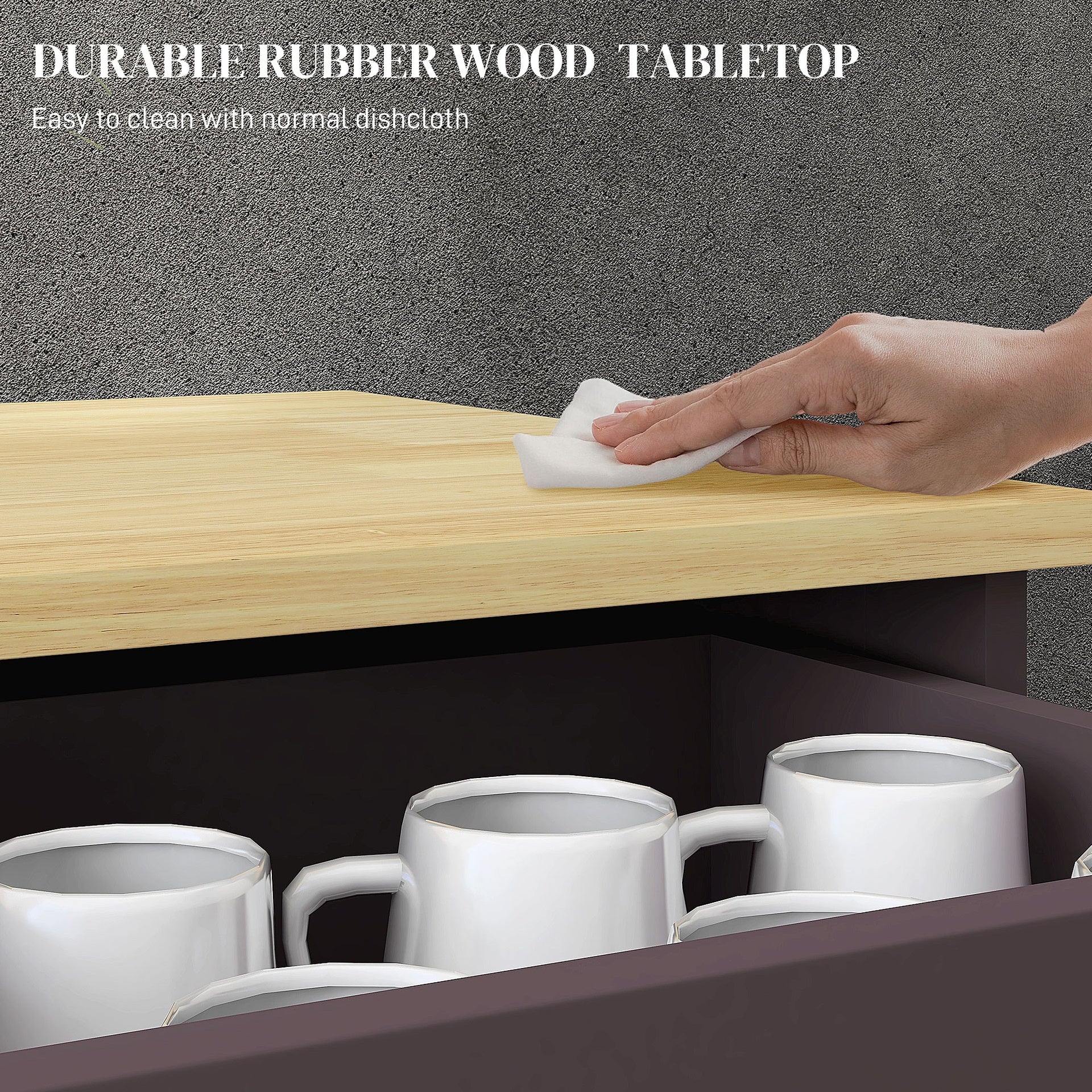 HOMCOM Kitchen Storage Cabinet, Sideboard Floor Cupboard with Solid Wood Top, Adjustable Shelf, and 2 Drawers, Coffee