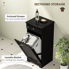 HOMCOM Laundry Hamper Cabinet, Laundry Cabinet with Tilt Out Laundry Basket and Drawer, Black
