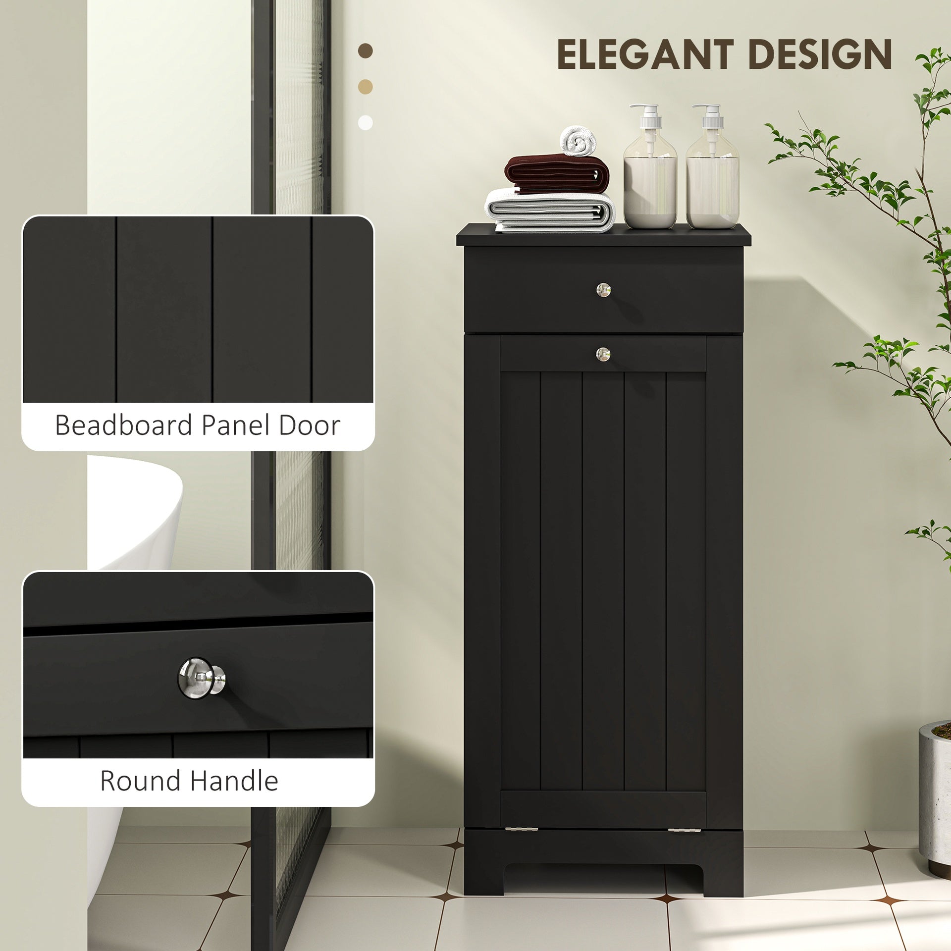 HOMCOM Laundry Hamper Cabinet, Laundry Cabinet with Tilt Out Laundry Basket and Drawer, Black
