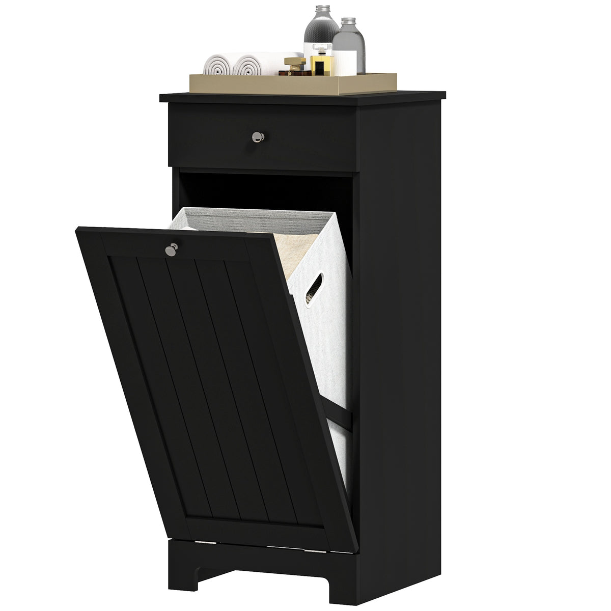 HOMCOM Laundry Hamper Cabinet, Laundry Cabinet with Tilt Out Laundry Basket and Drawer, Black