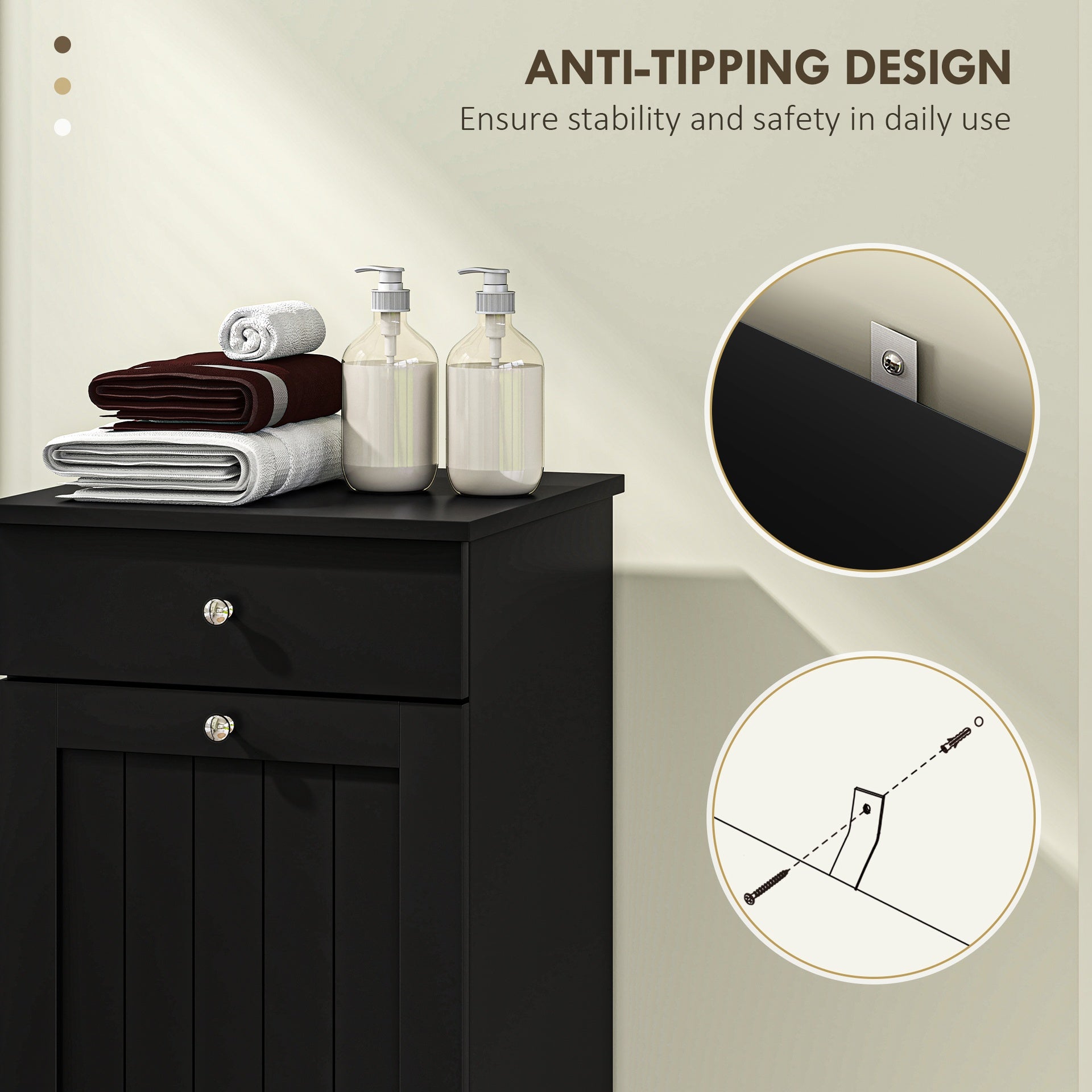 HOMCOM Laundry Hamper Cabinet, Laundry Cabinet with Tilt Out Laundry Basket and Drawer, Black