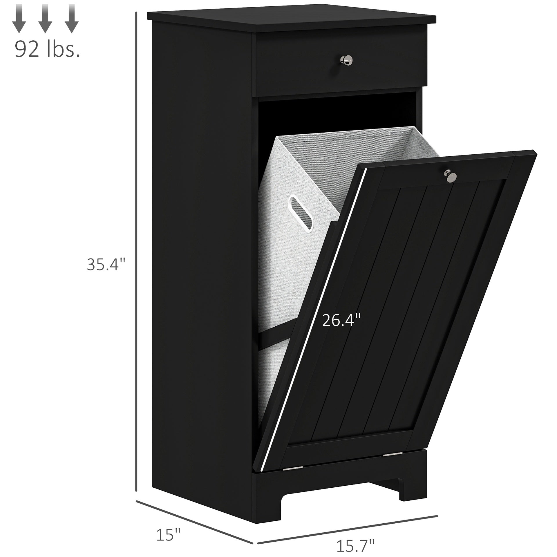 HOMCOM Laundry Hamper Cabinet, Laundry Cabinet with Tilt Out Laundry Basket and Drawer, Black