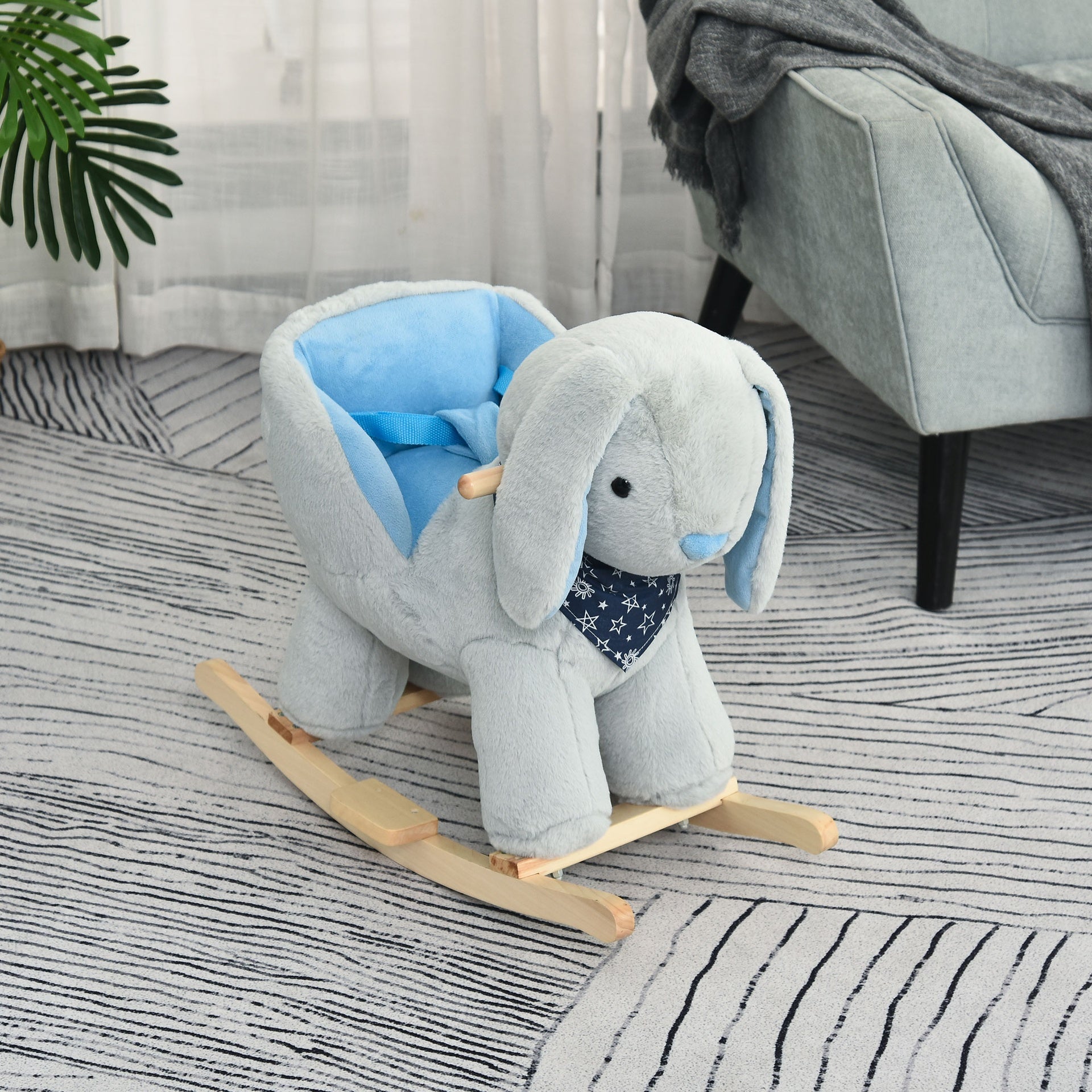 Qaba Kids Ride-On Rocking Horse Toy Bunny Rocker with Fun Play Music & Soft Plush Fabric for Children 18-36 Months