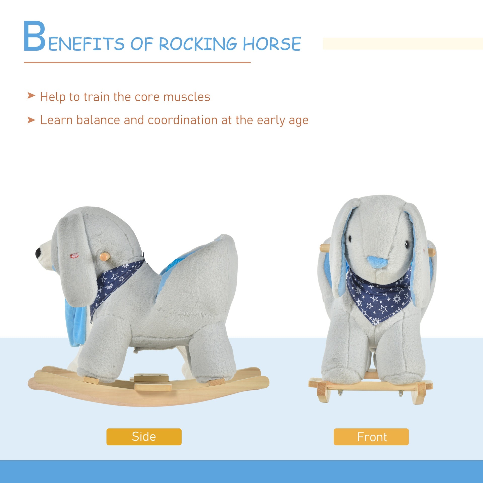 Qaba Kids Ride-On Rocking Horse Toy Bunny Rocker with Fun Play Music & Soft Plush Fabric for Children 18-36 Months