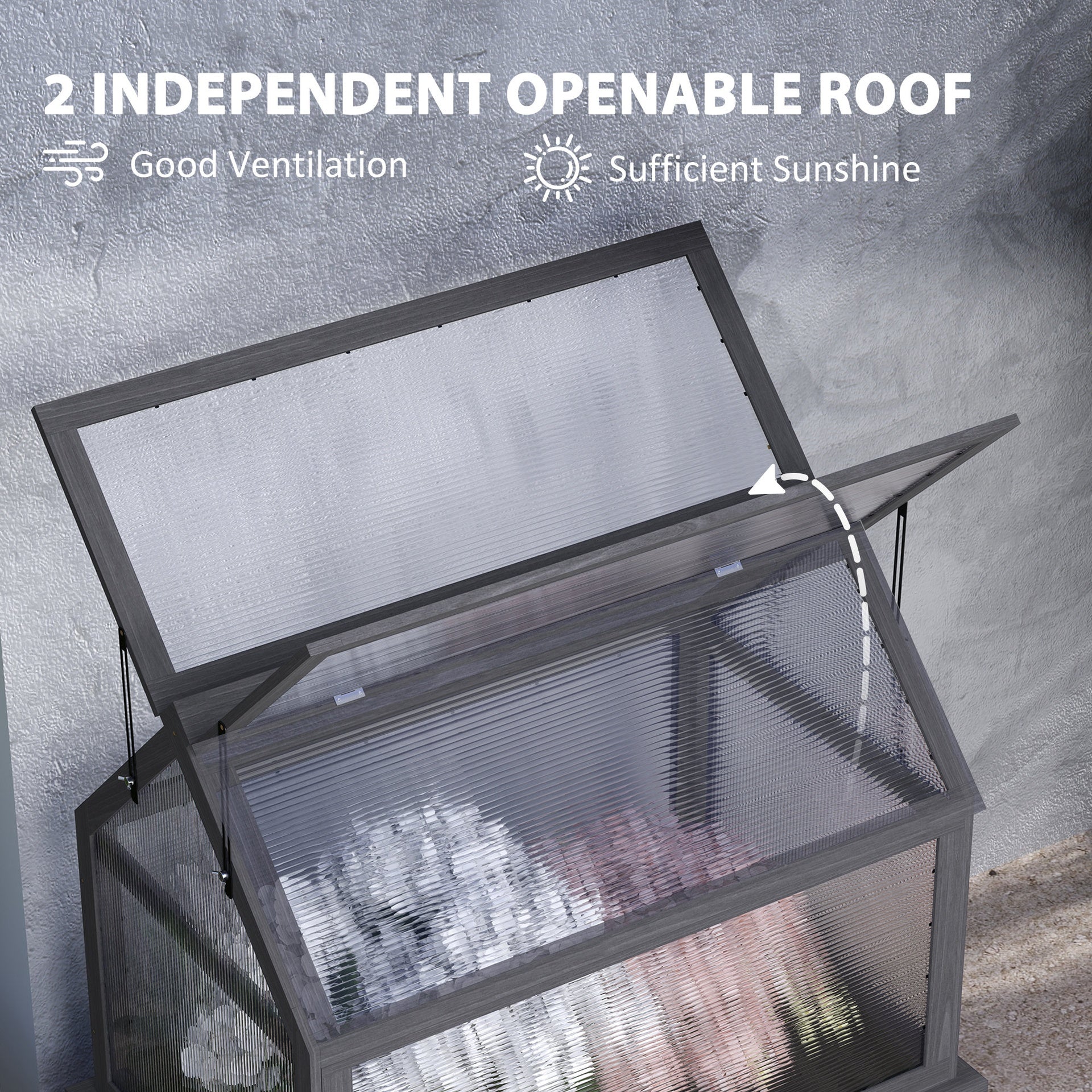 Outsunny Raised Garden Flower Bed Kit with Greenhouse, Wooden Cold Frame Planter, 35.5" x 22.5" x 38.25", Gray