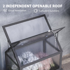 Outsunny Raised Garden Flower Bed Kit with Greenhouse, Wooden Cold Frame Planter, 35.5" x 22.5" x 38.25", Gray