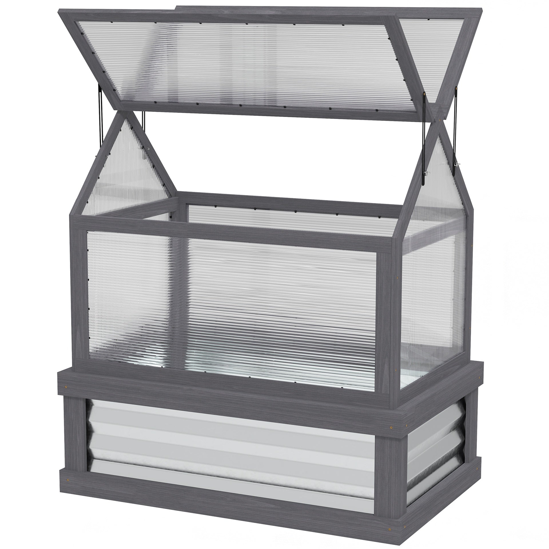 Outsunny Raised Garden Flower Bed Kit with Greenhouse, Wooden Cold Frame Planter, 35.5" x 22.5" x 38.25", Gray